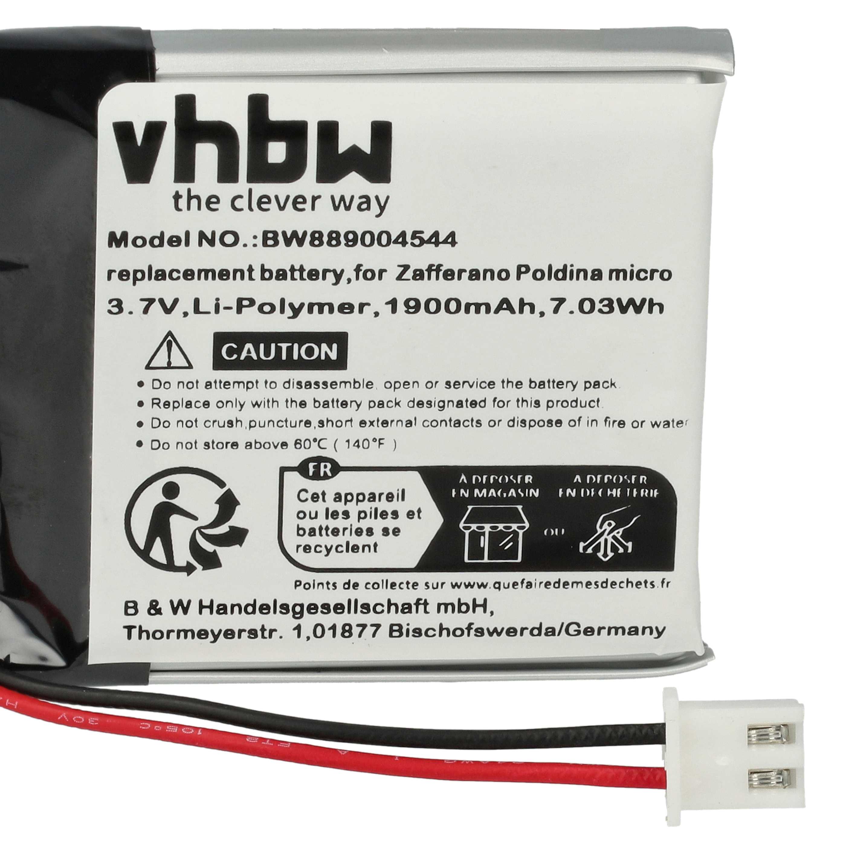 2x Akku als Ersatz für Zafferano BAT04704004001000 für Zafferano - 1900mAh 3,7V Li-Polymer