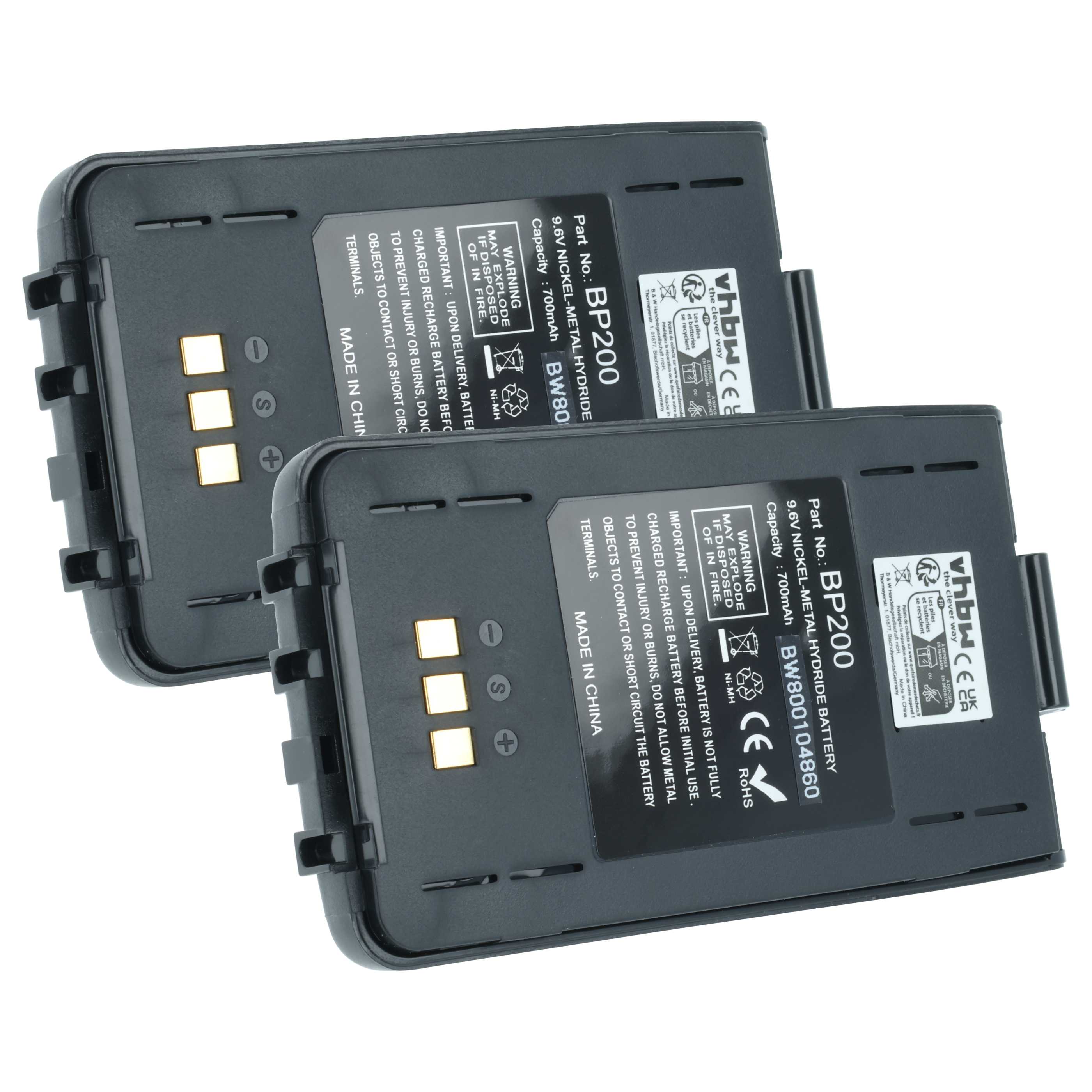 2x Batteria sostituisce Icom BP-200, BP-200L, BP-200H, BP-200M per dispositivo radio - 750mAh 9,6V NiMH