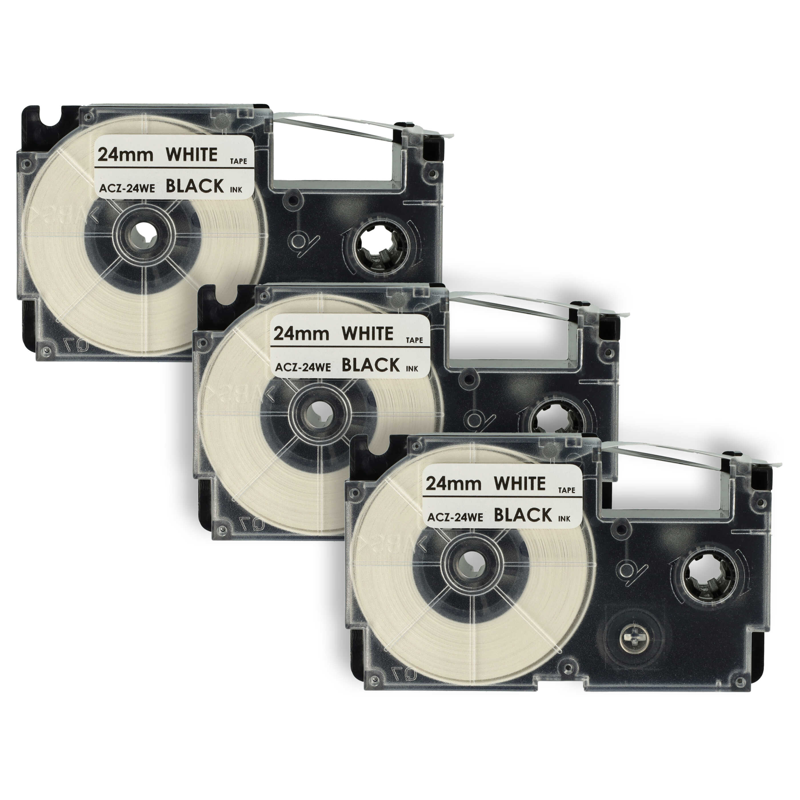 3x Cassetta nastro sostituisce Casio XR-24WE1, XR-24WE per etichettatrice Casio 24mm nero su bianco
