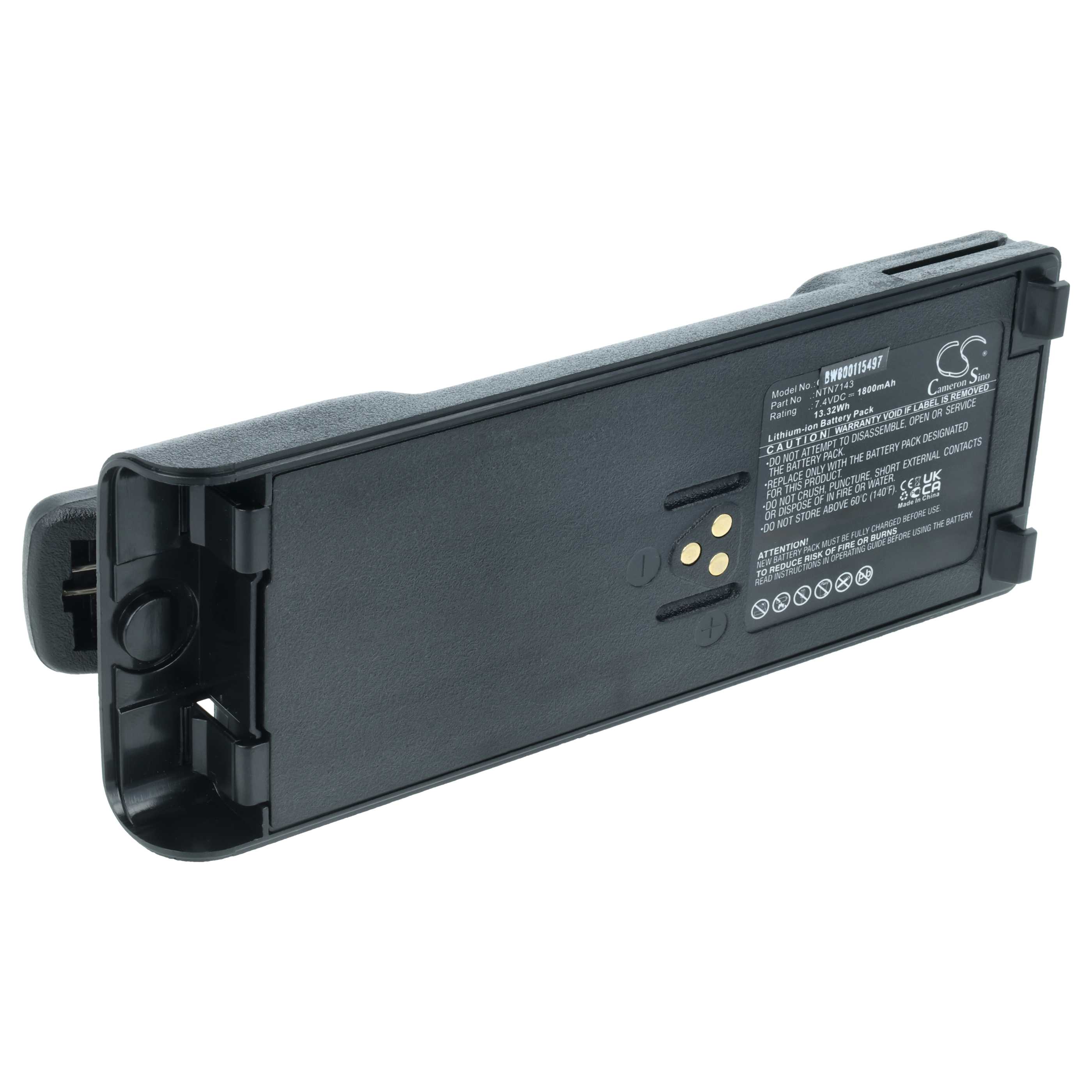 Radio Battery replaces Motorola NTN7143A, NTN7143, FuG11b, NTN7143B - 1800 mAh 7.4 V Li-Ion + Belt Clip