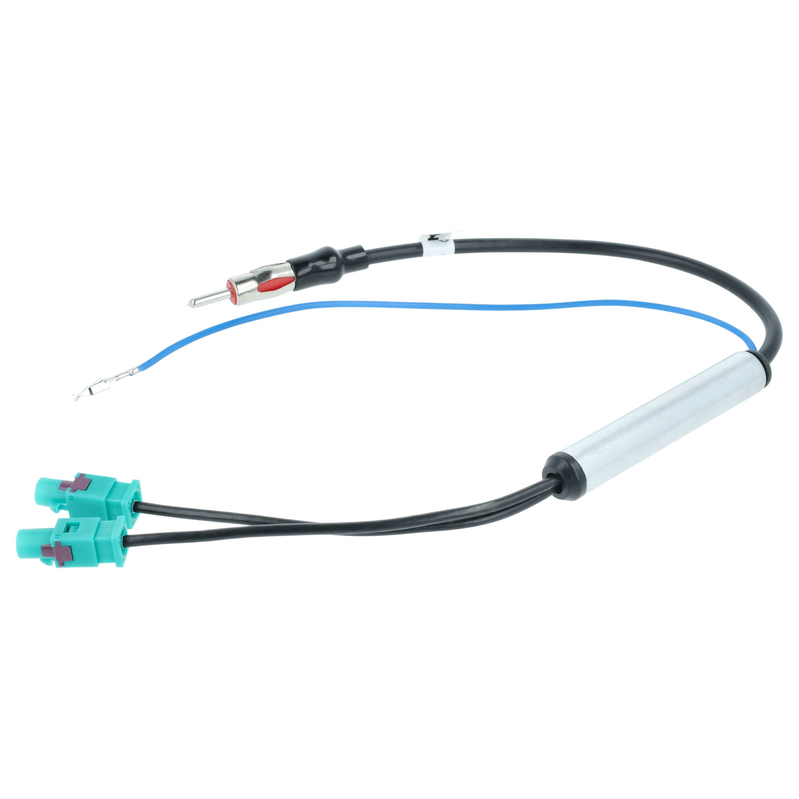 Antennenverstärker DIN (m) auf Doppel-Fakra (m) für Audi, Seat, VW Fahrzeuge - Für Phantomeinspeisung, 35 cm