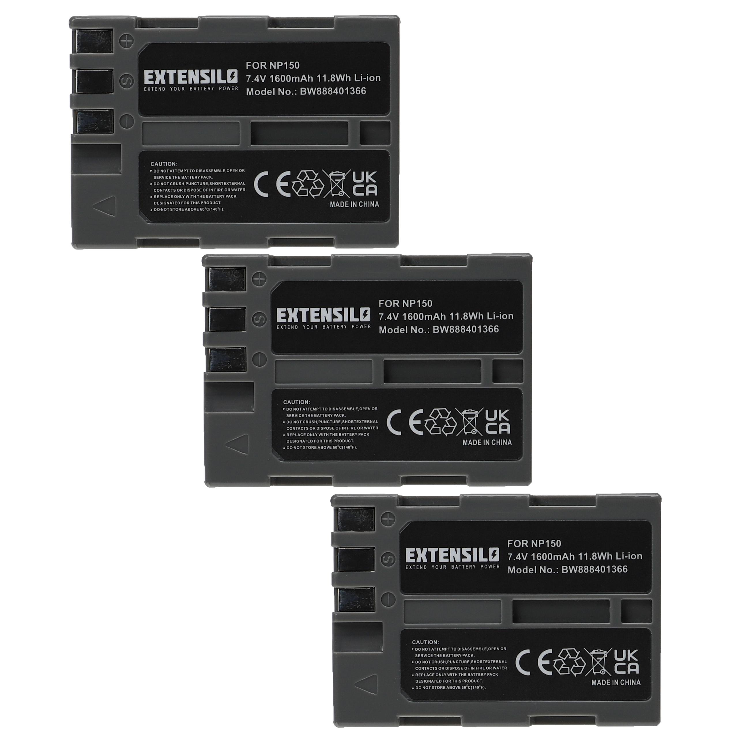 3x Battery replaces Fujifilm NP-150 - 1600mAh, 7.4V, Li-Ion