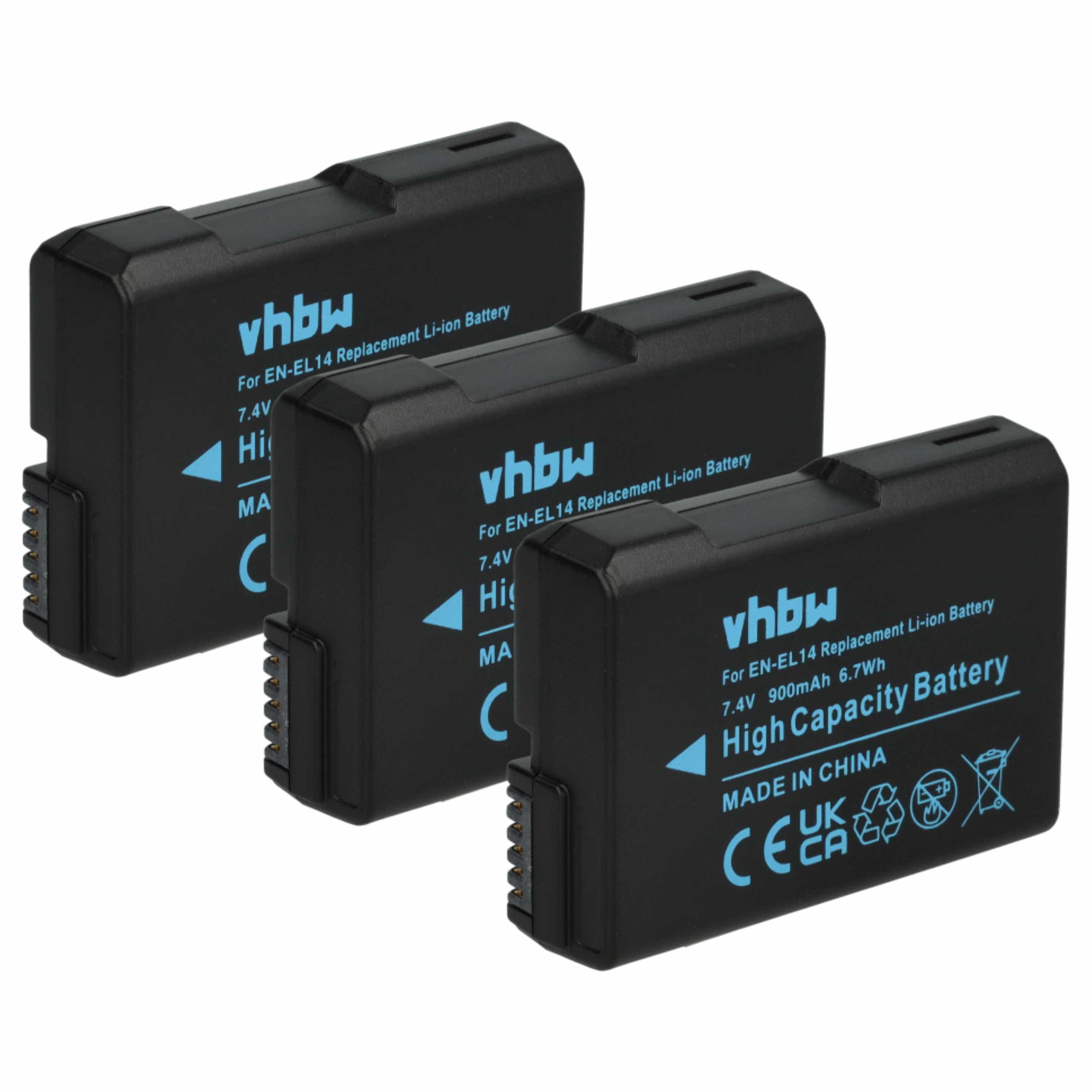 3x Battery replaces Nikon EN-EL14 - 950mAh, 7.2V, Li-Ion with Info Chip