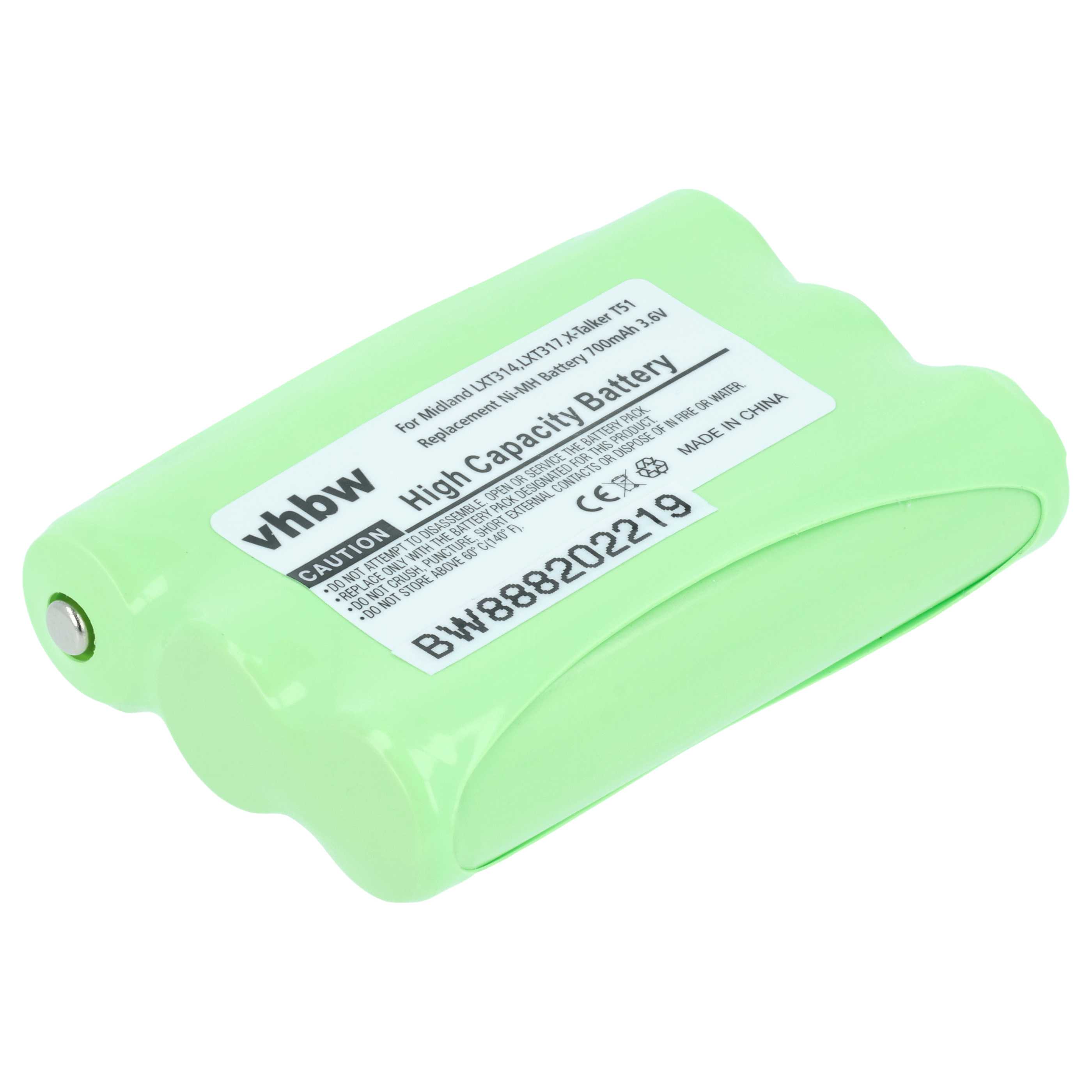 Radio 10x Battery replaces Midland AVP14, BATT3R - 700 mAh 3.6 V NiMH