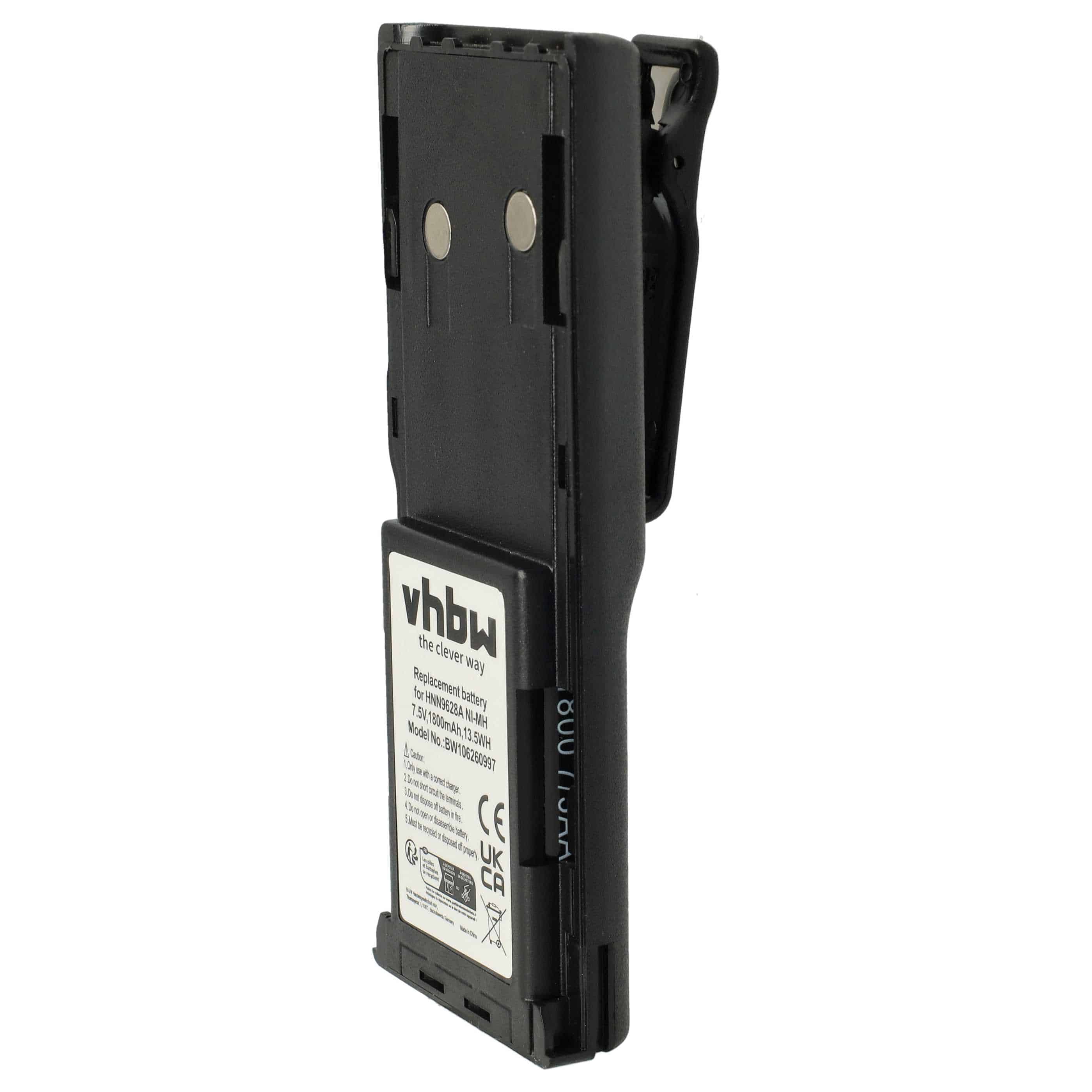 Radio Battery (5 Units) Replacement for Motorola HNN8133C, HNN8308A, HNN9628 - 1800 mAh 7.5 V NiMH + Belt Clip