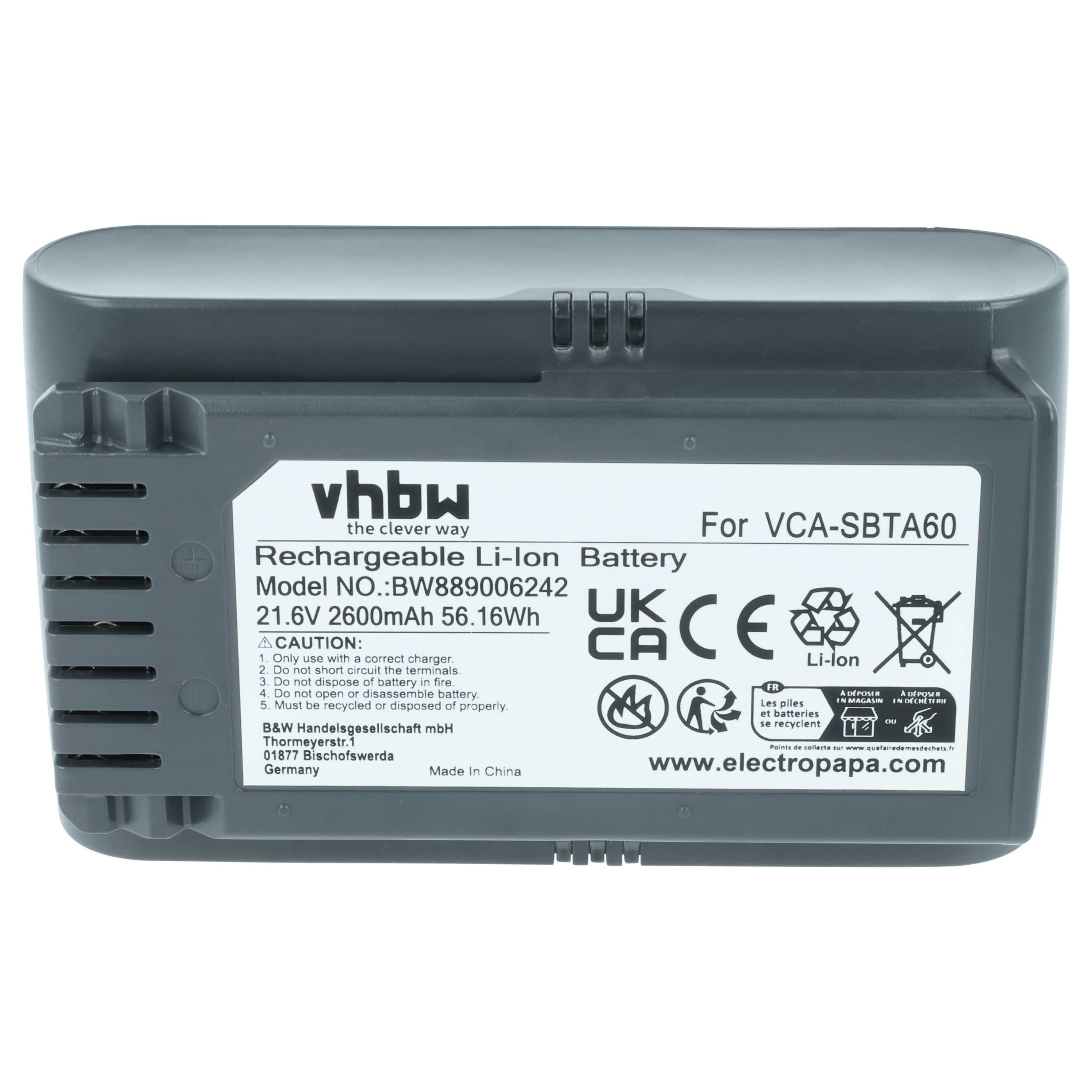Batteria sostituisce Samsung 8806092219397, VCA-SBTA60 per aspirapolvere - 2,6Ah 21,6V Li-Ion