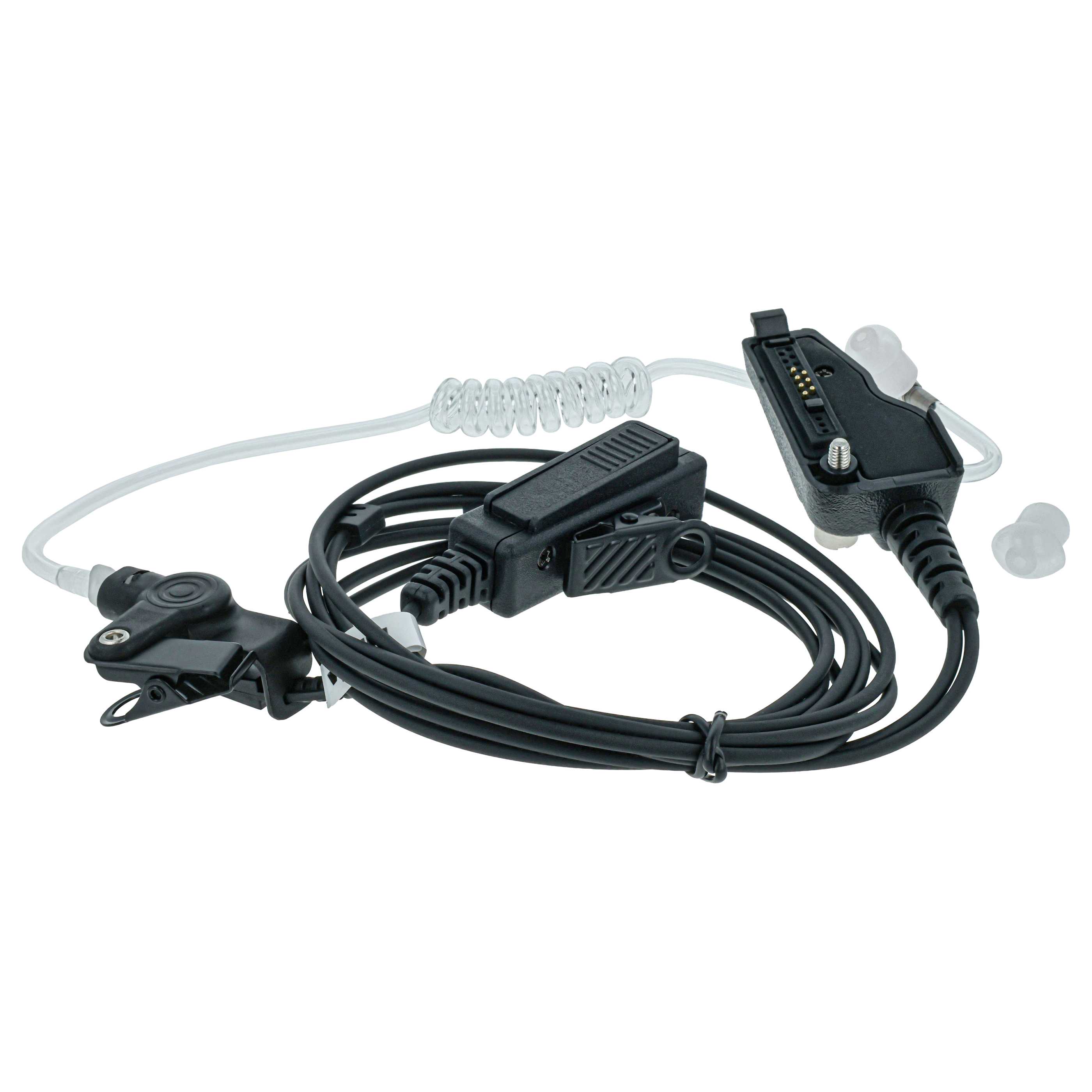 Security Radio Headset suitable for Kenwood TK-2140E - with PTT Microphone + Clip Mount + Phono Cable