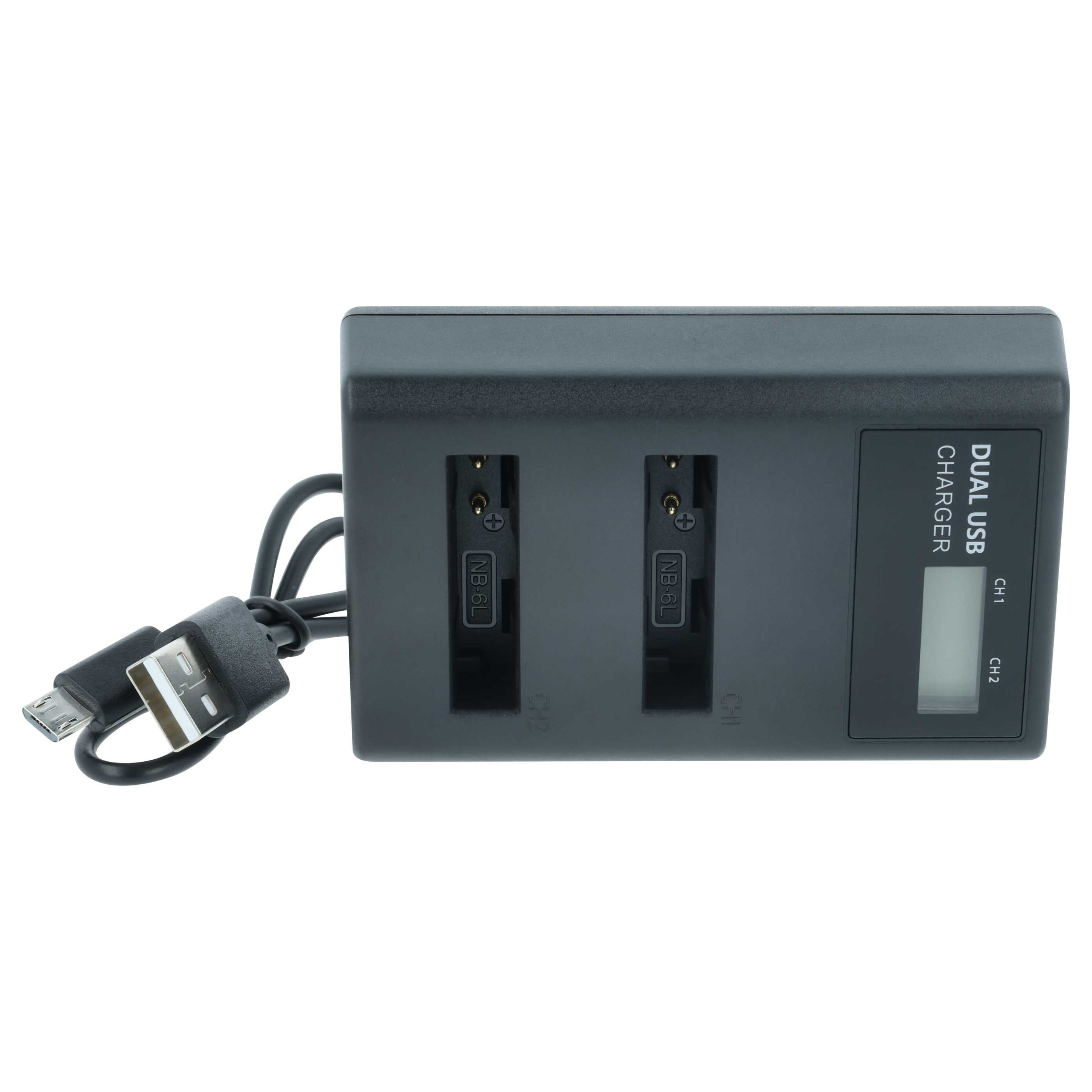 Battery Charger Micro-USB + USB-C + Cable Micro-USB suitable for Canon IXUS Digital Camera