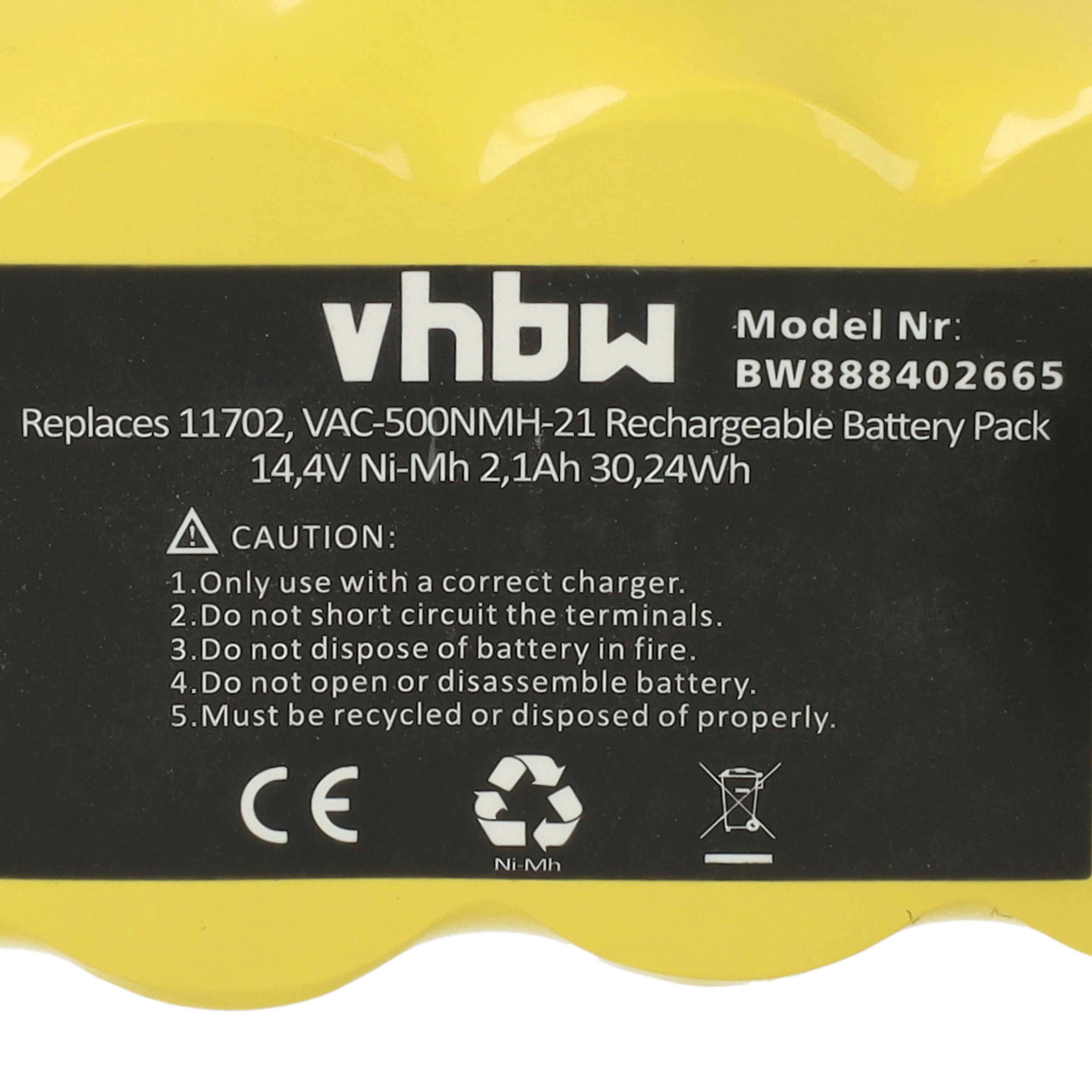 Batterie remplace 11702, 80501e, 11702, 68939, 80501, 4419696 pour robot aspirateur - 2100mAh 14,4V NiMH