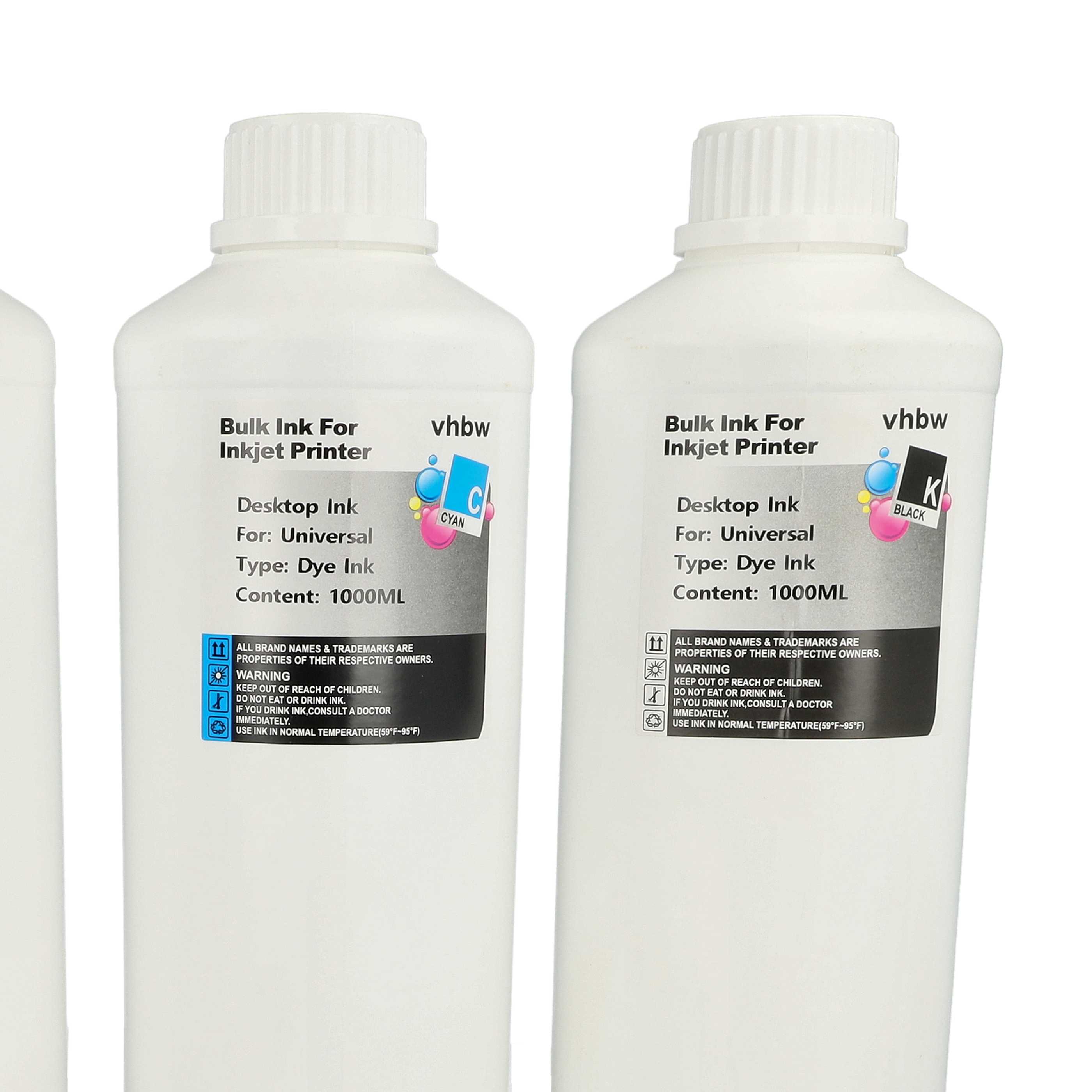 4x Refill Ink Multi-Coloured suitable for , Canon HP Printer etc., 1000 ml