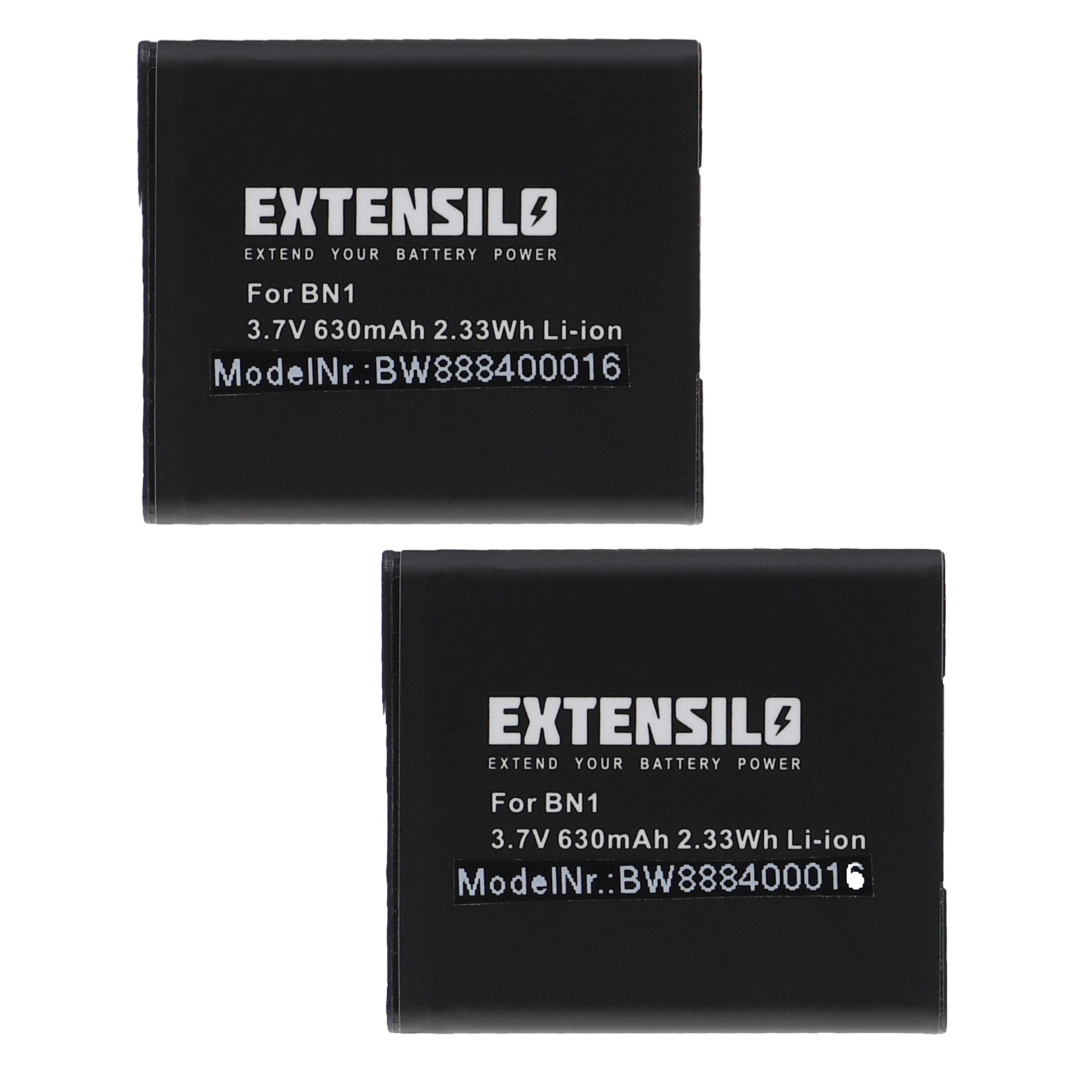 2x Battery replaces Sony NP-BN1 - 630mAh, 3.7V, Li-Ion