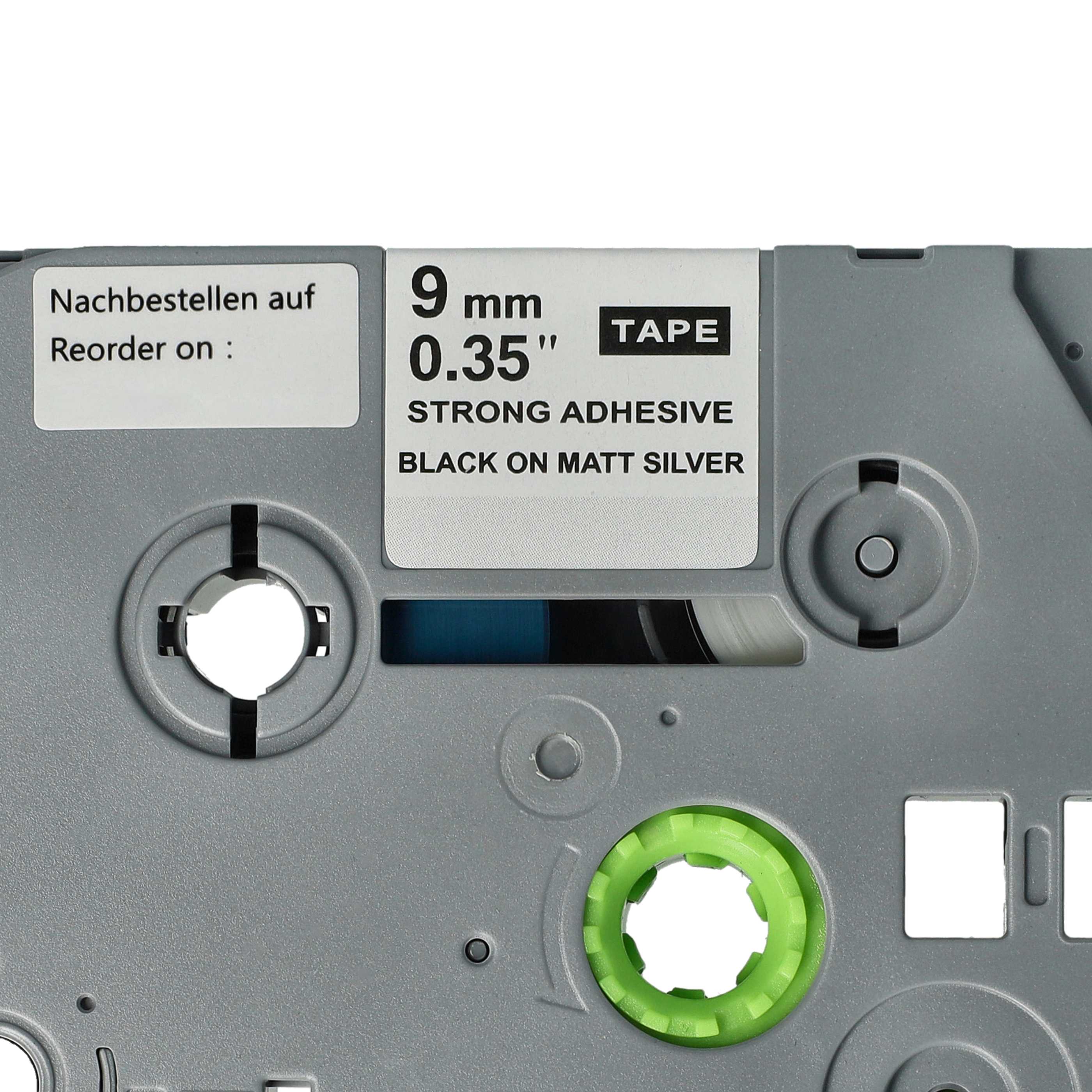 Label Tape as Replacement for Brother TZE-SM921 - 9 mm Black to Matt-Silver, Extra Stark
