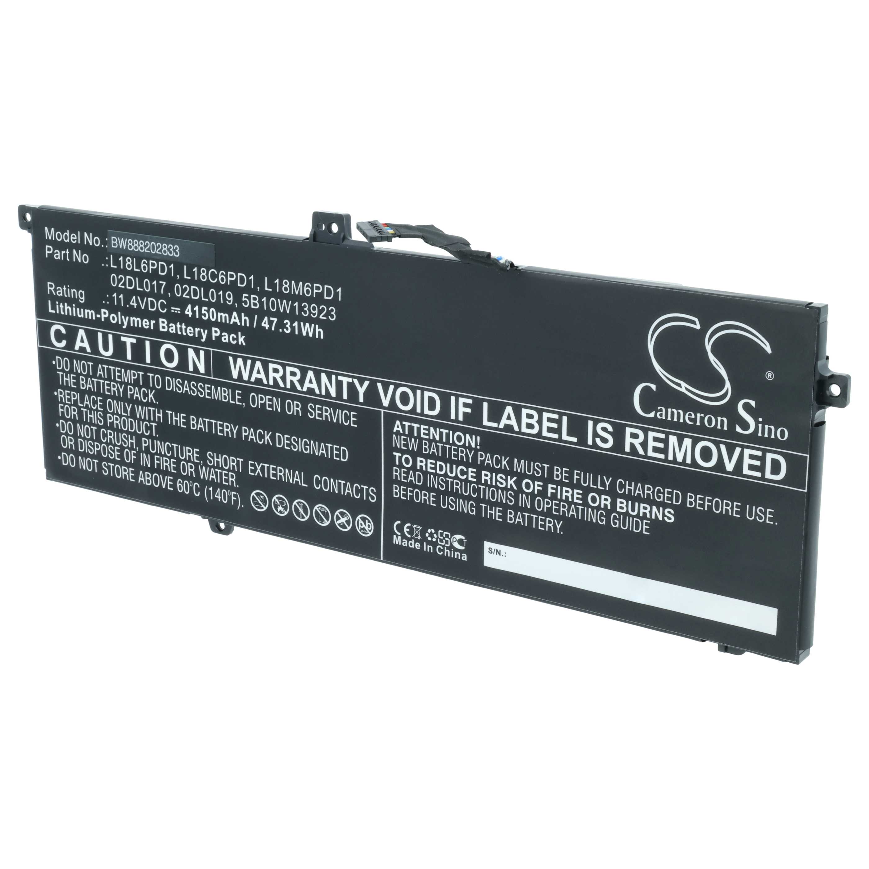 Batería reemplaza Lenovo 02DL017, 02DL019, 5B10W13923, L18C6PD1 para notebook - 4150 mAh 11,4 V Li-poli