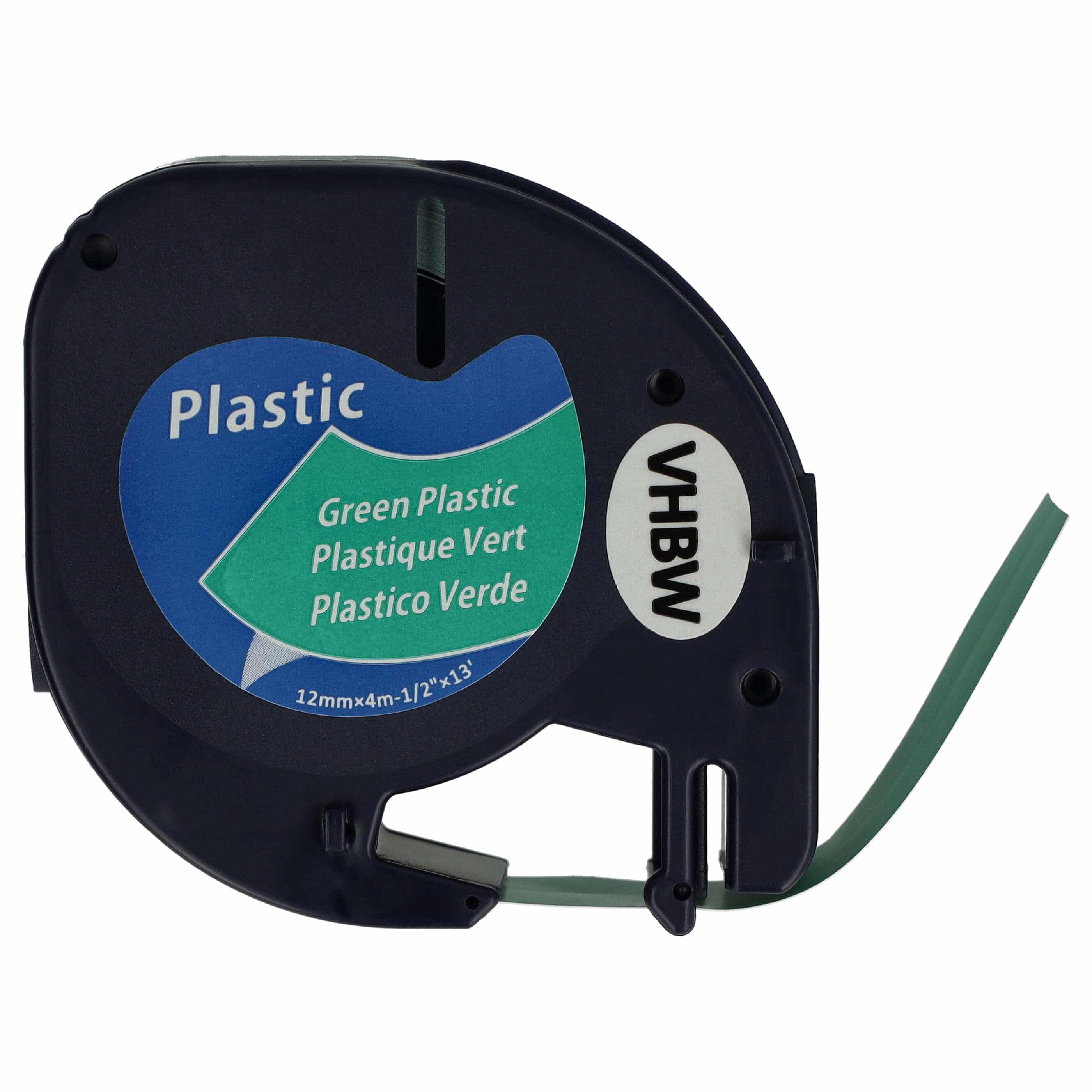 Cassette à ruban en plastique remplace Dymo 91224, S0721640 - 12mm lettrage Noir ruban Vert, plastique