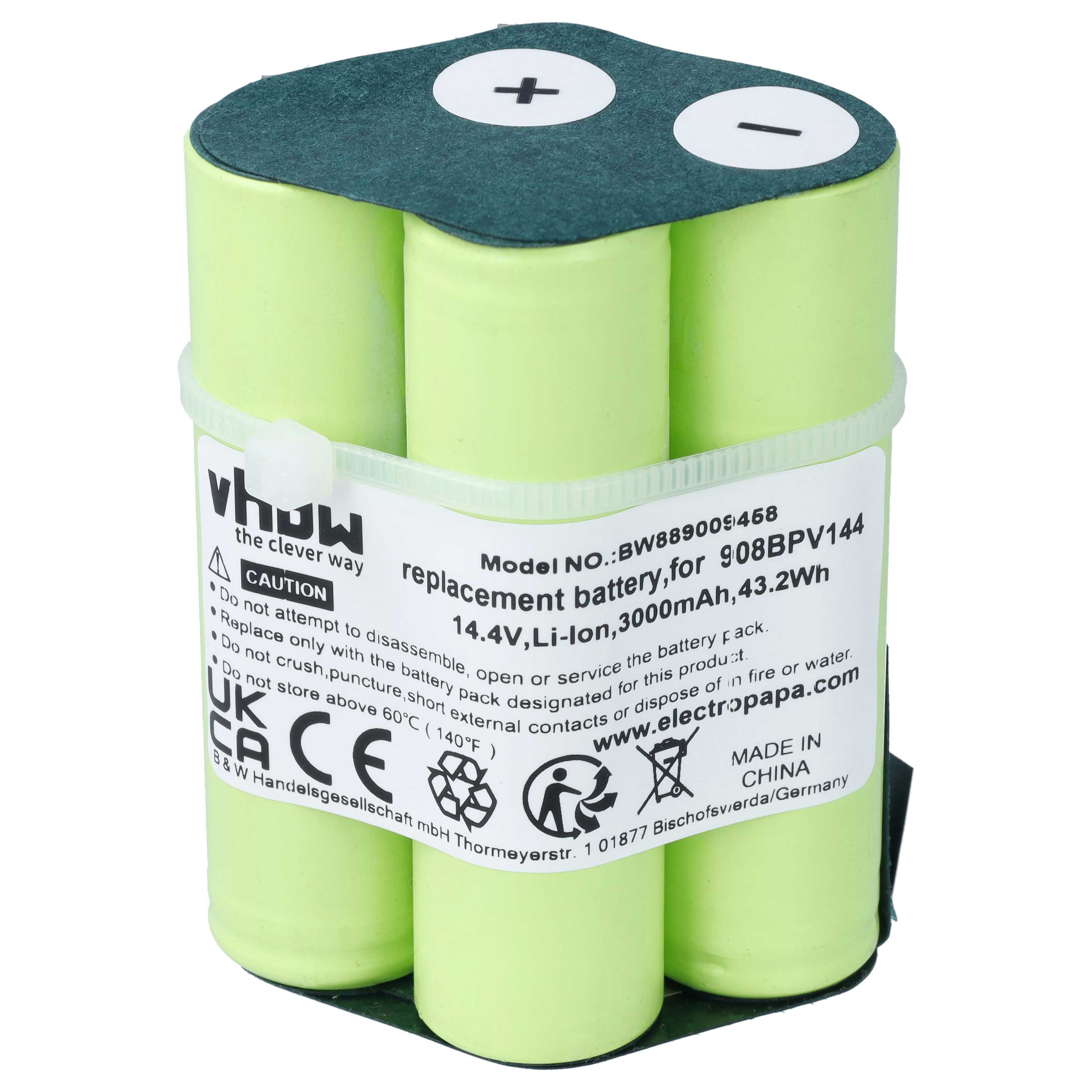 Akku als Ersatz für Bosch 908BPV144 für Bosch Staubsauger - 3000mAh 14,4V Li-Ion
