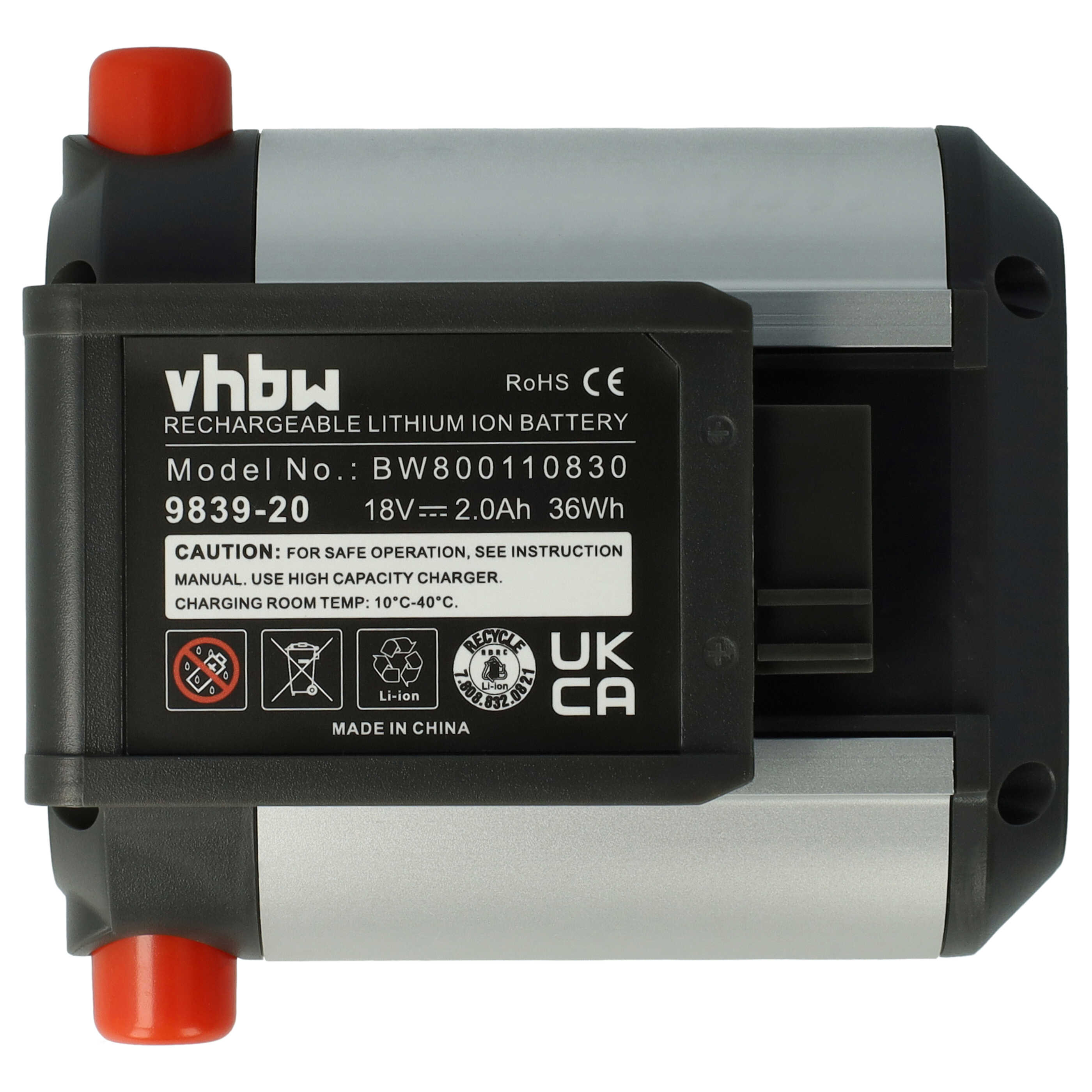 Lawnmower Battery Replacement for Gardena BLi-18, 9839-20, 9840-20 - 2000mAh 18V Li-Ion, black