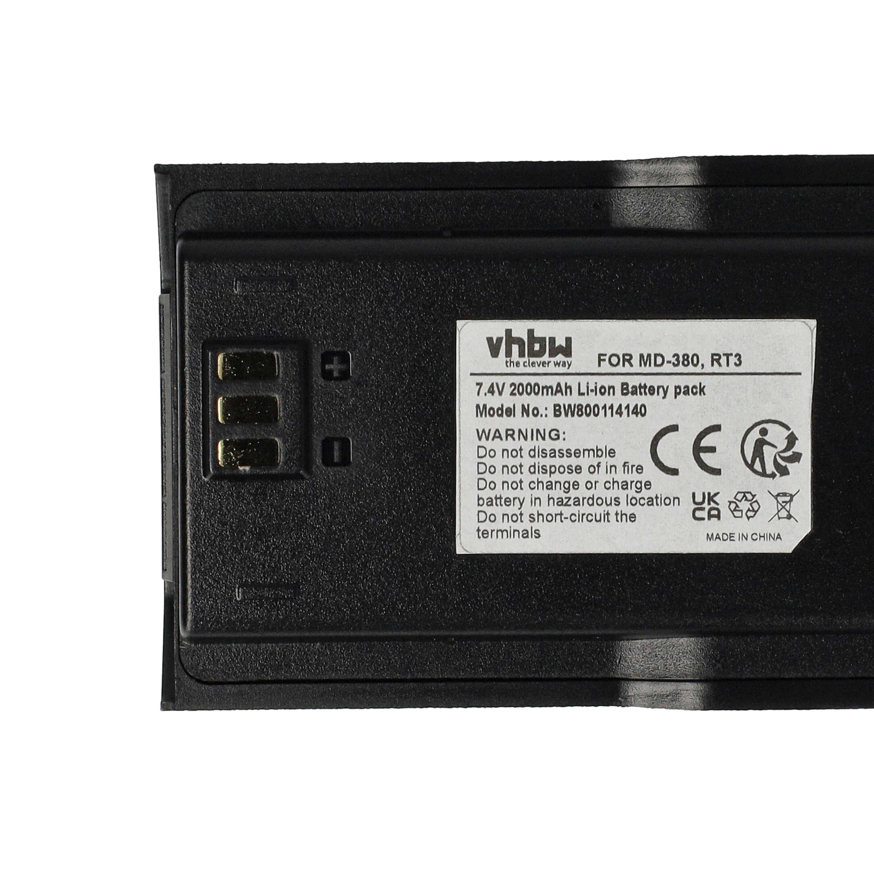 Radio 2x Battery replaces RT3 - 2000 mAh 7.4 V Li-Ion + Belt Clip