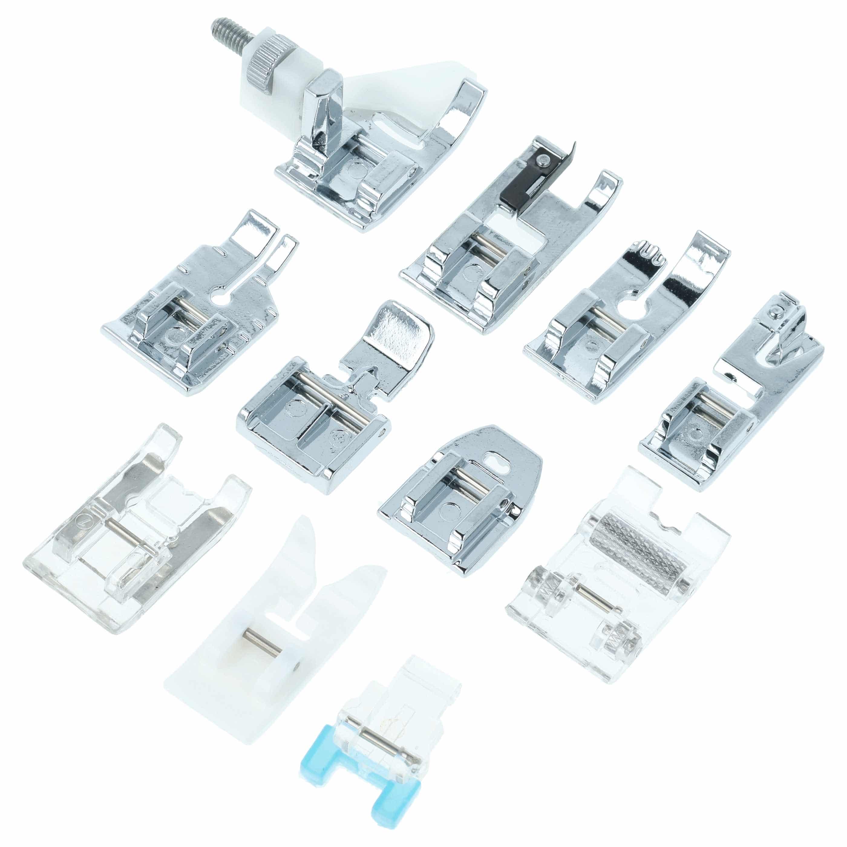 Set de 11x prensatelas con eje de pie bajo para máquinas de coser - Incl. caja de plástico