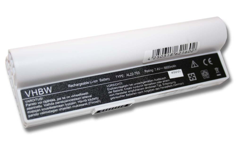 Notebook Battery Replacement for Asus AL22-703 - 6600mAh 7.4V Li-Ion, white