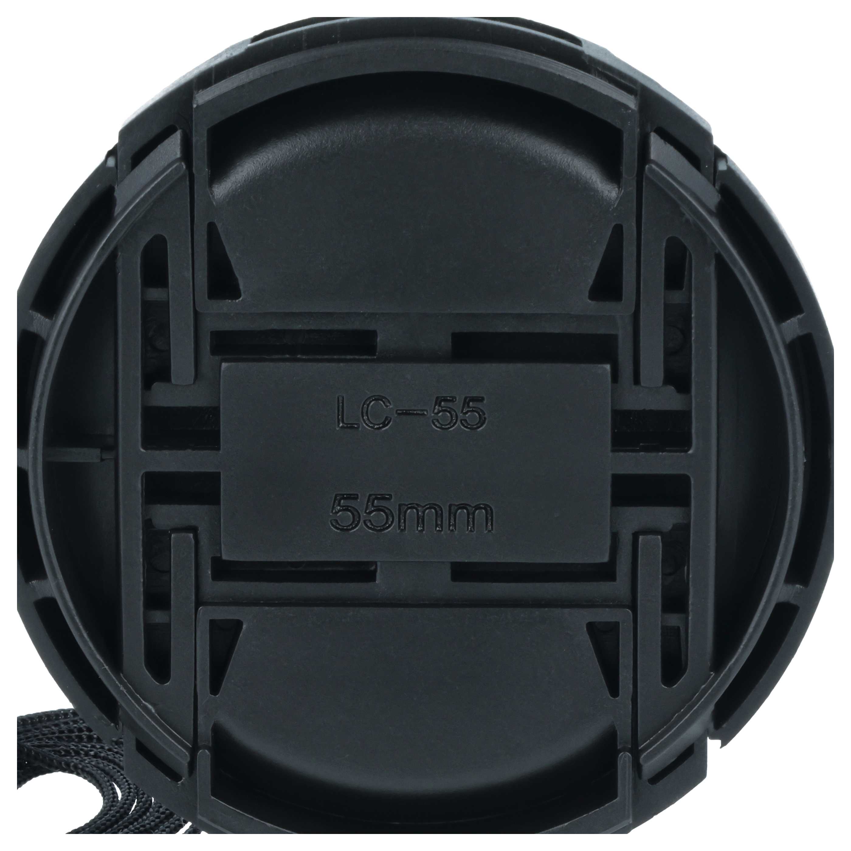 Bouchon d'objectif 55 mm - Prise centrée, plastique, noir