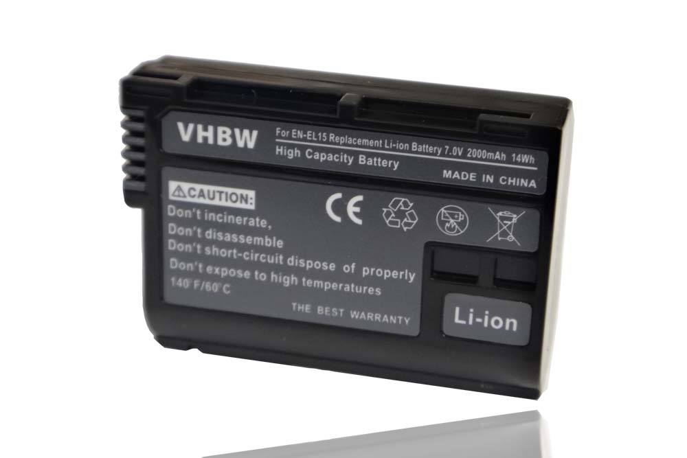Battery Replacement for Nikon EN-EL15, EN-EL15b, EN-EL15A, EN-EL15c - 2000mAh, 7V, Li-Ion with Info Chip