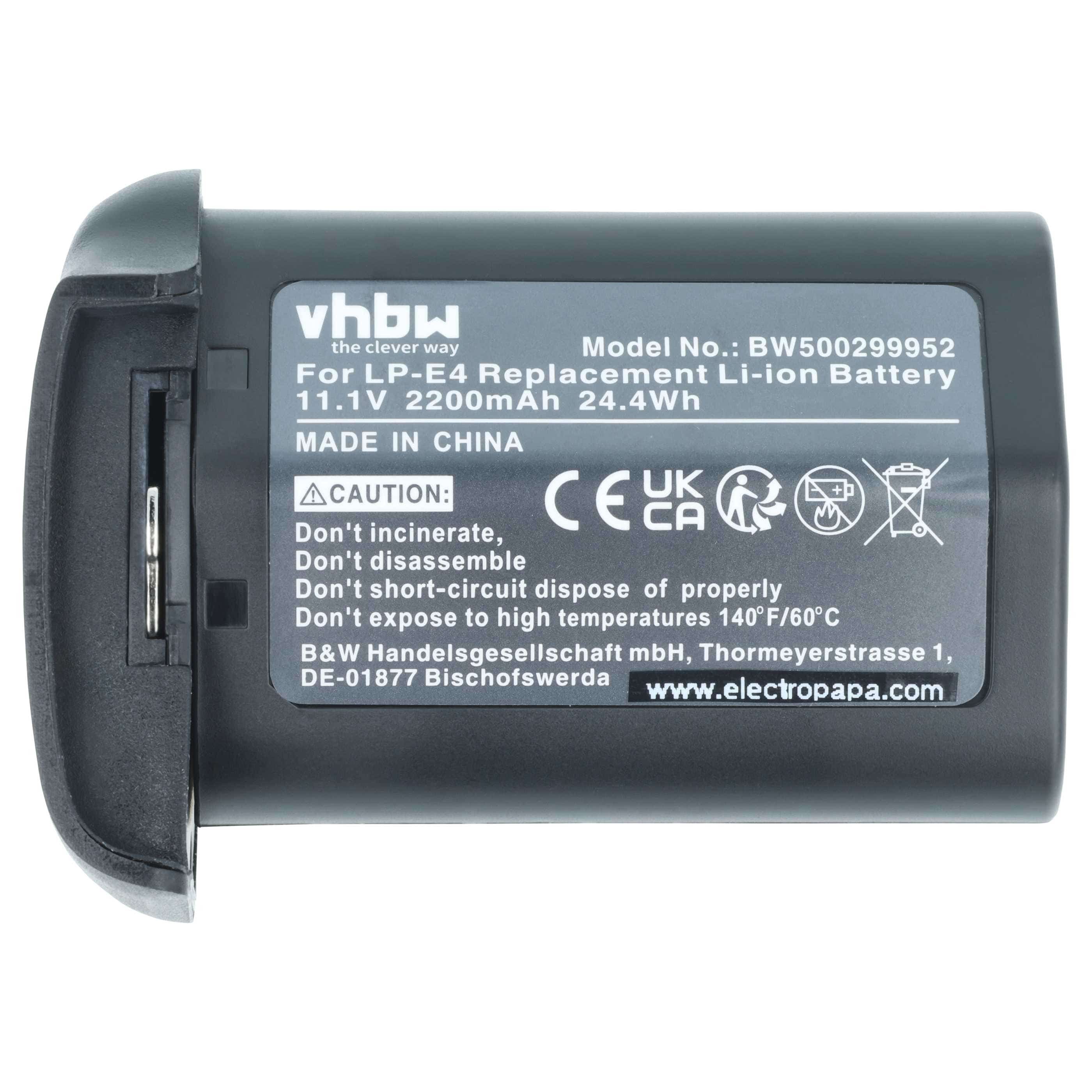 2x Battery replaces Canon LP-E4N, LP-E4 - 2200mAh, 11.1V, Li-Ion