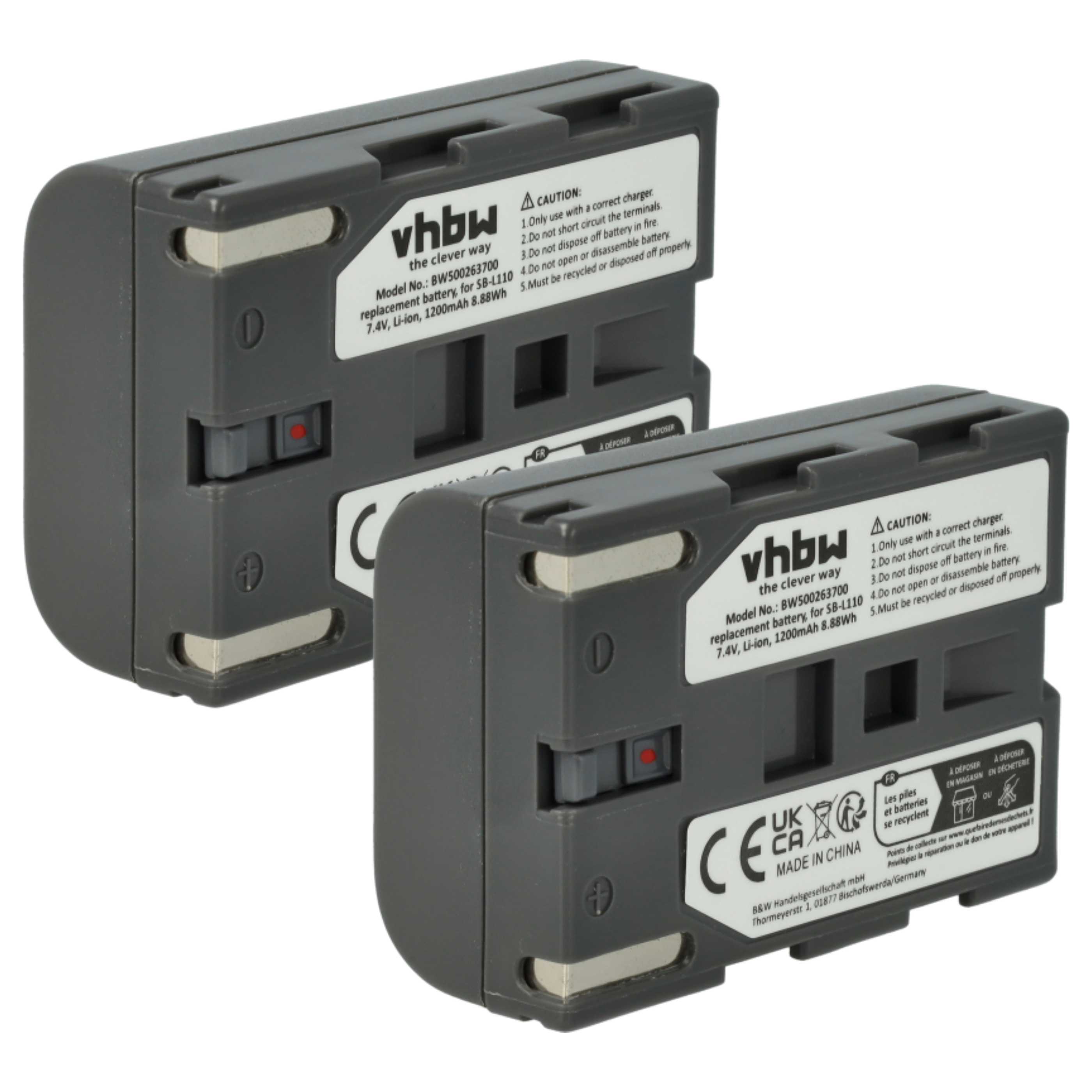 2x Batteria per videocamera sostituisce Samsung SBL-110, SB-L110, SBL110 Samsung - 600mAh 7,2V Li-Ion