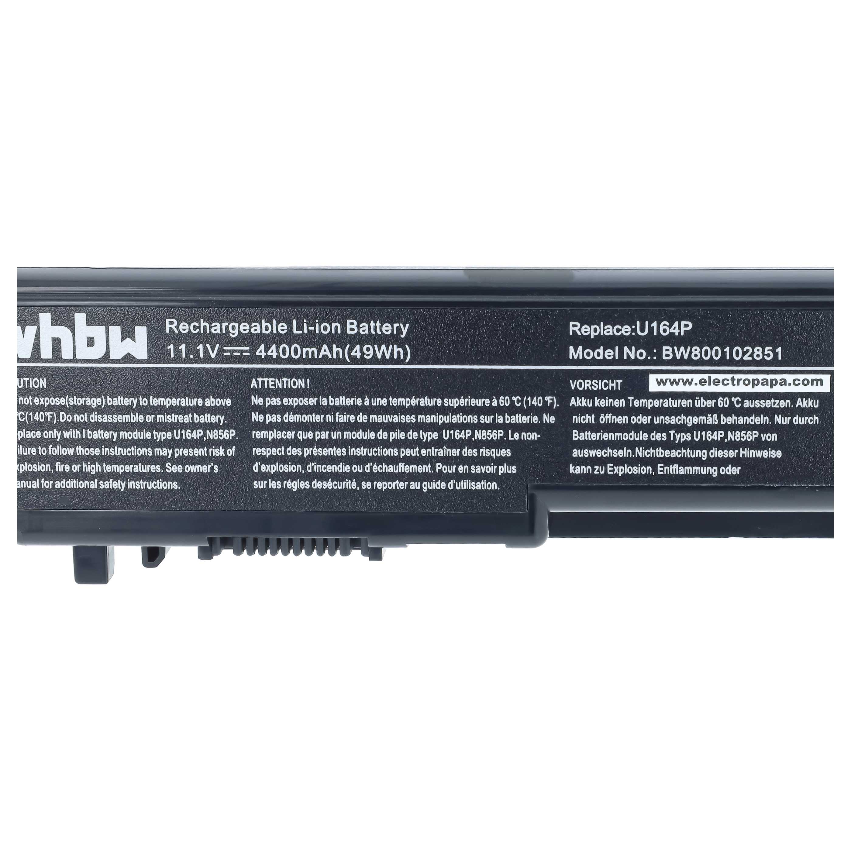 Notebook Battery replaces Dell 312-0196, 312-0186, N856P, U150P, M905P, N855P - 4400 mAh 11.1 V Li-Ion, black