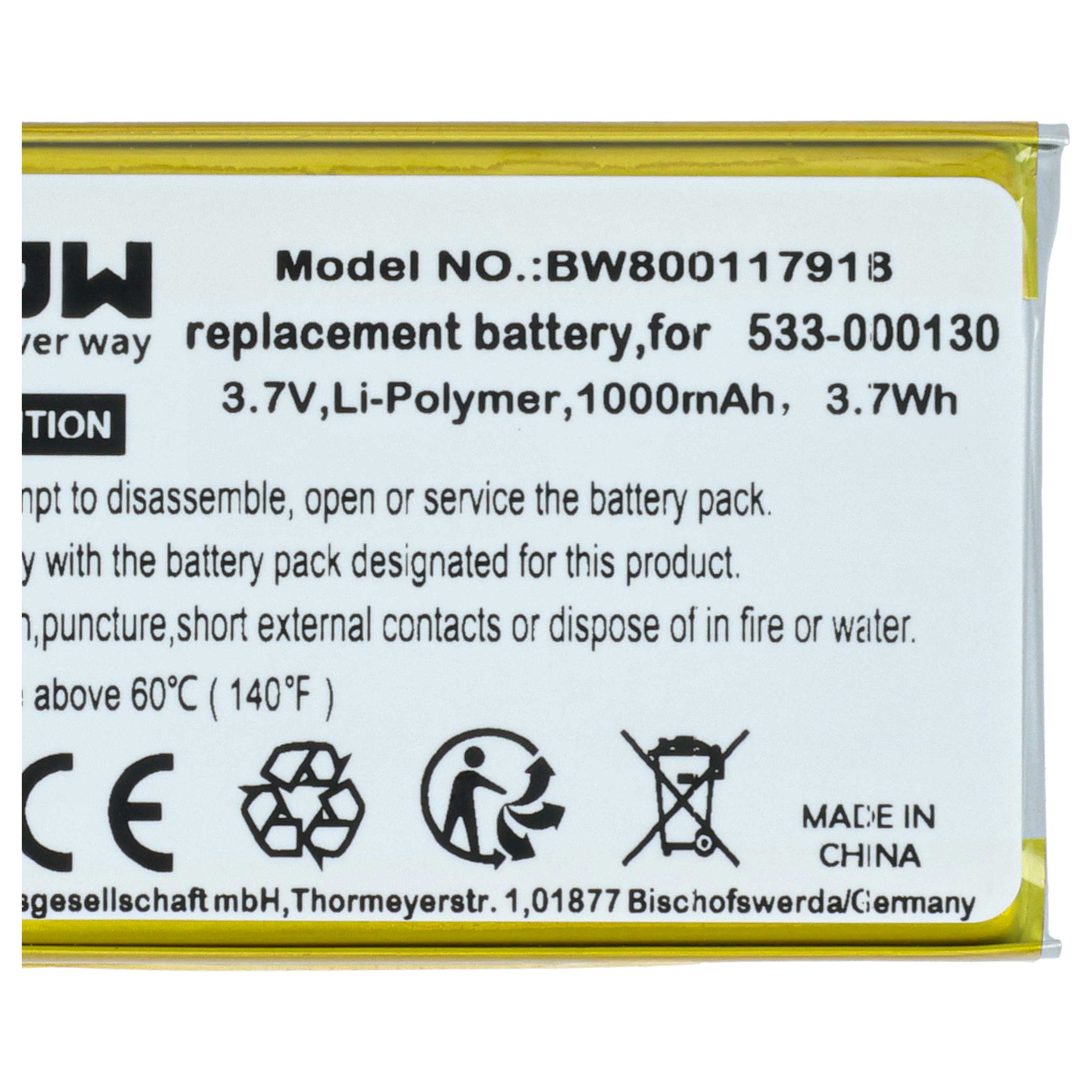 Batería reemplaza Logitech 533-000130 para ratón inalámbrico (1000 mAh, 3,7 V, Li-Polímero)
