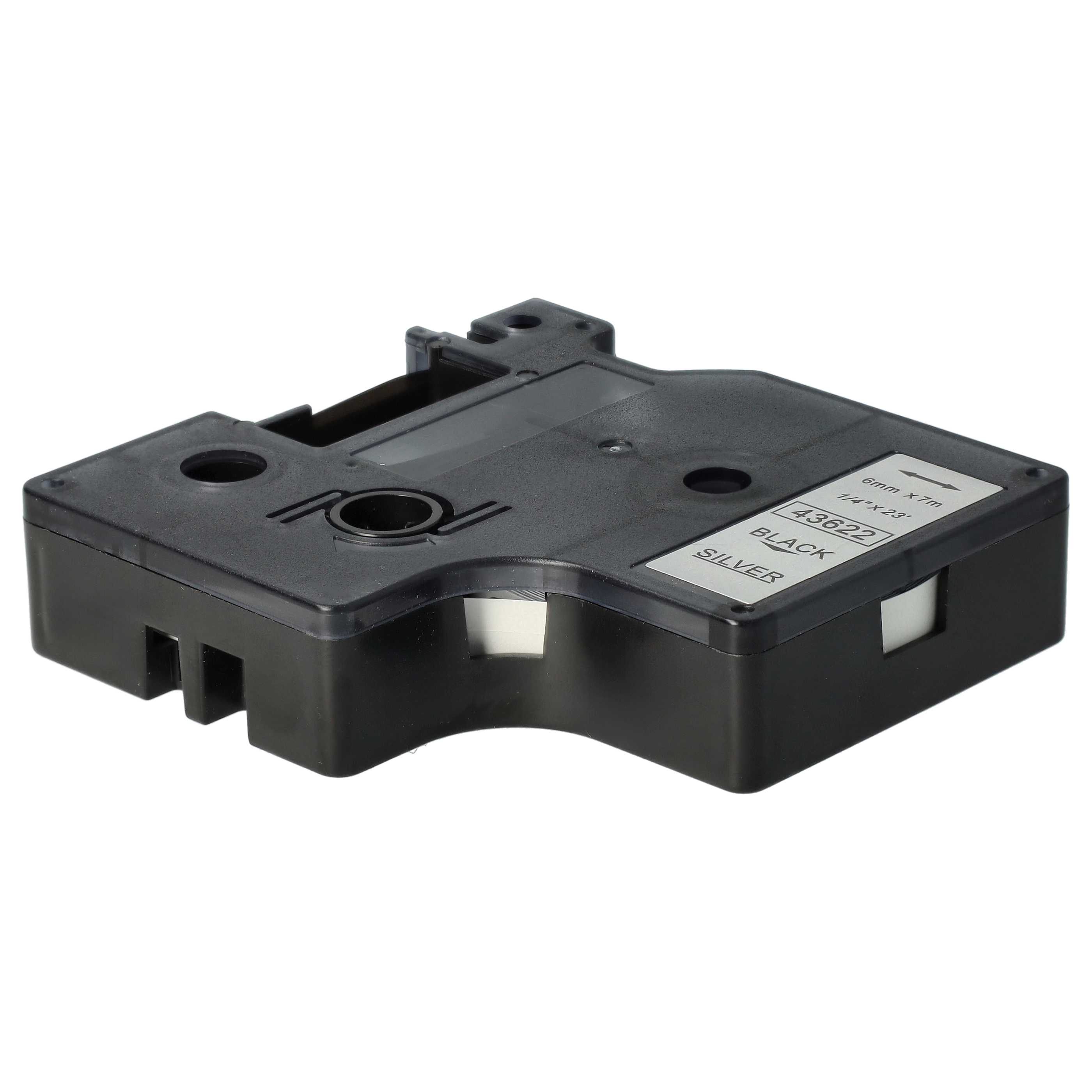 Label Tape replaces Dymo D1, 43622 - 6 mm Black to Silver