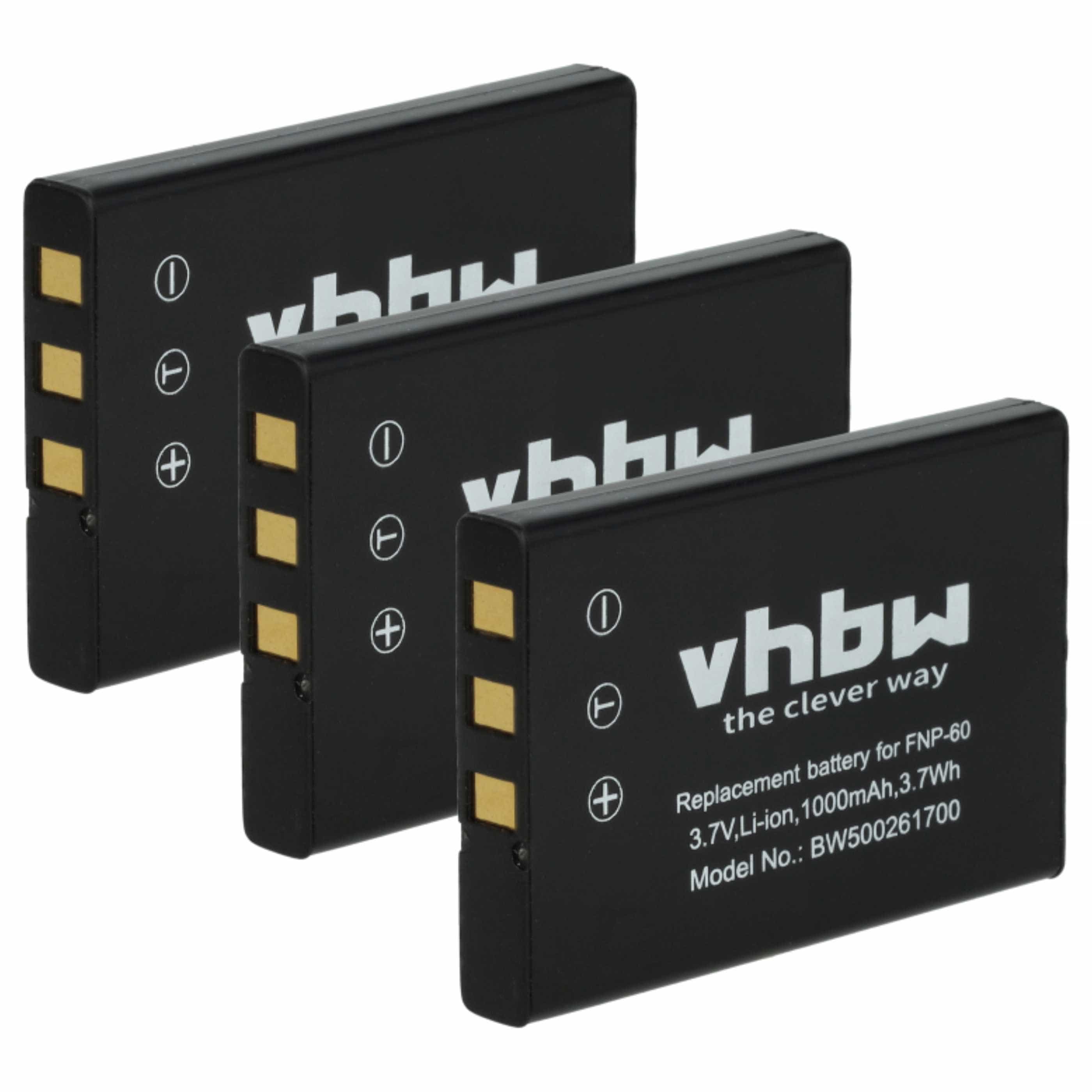 3x Battery replaces Aiptek ZPT-NP60 - 1000mAh, 3.6V, Li-Ion