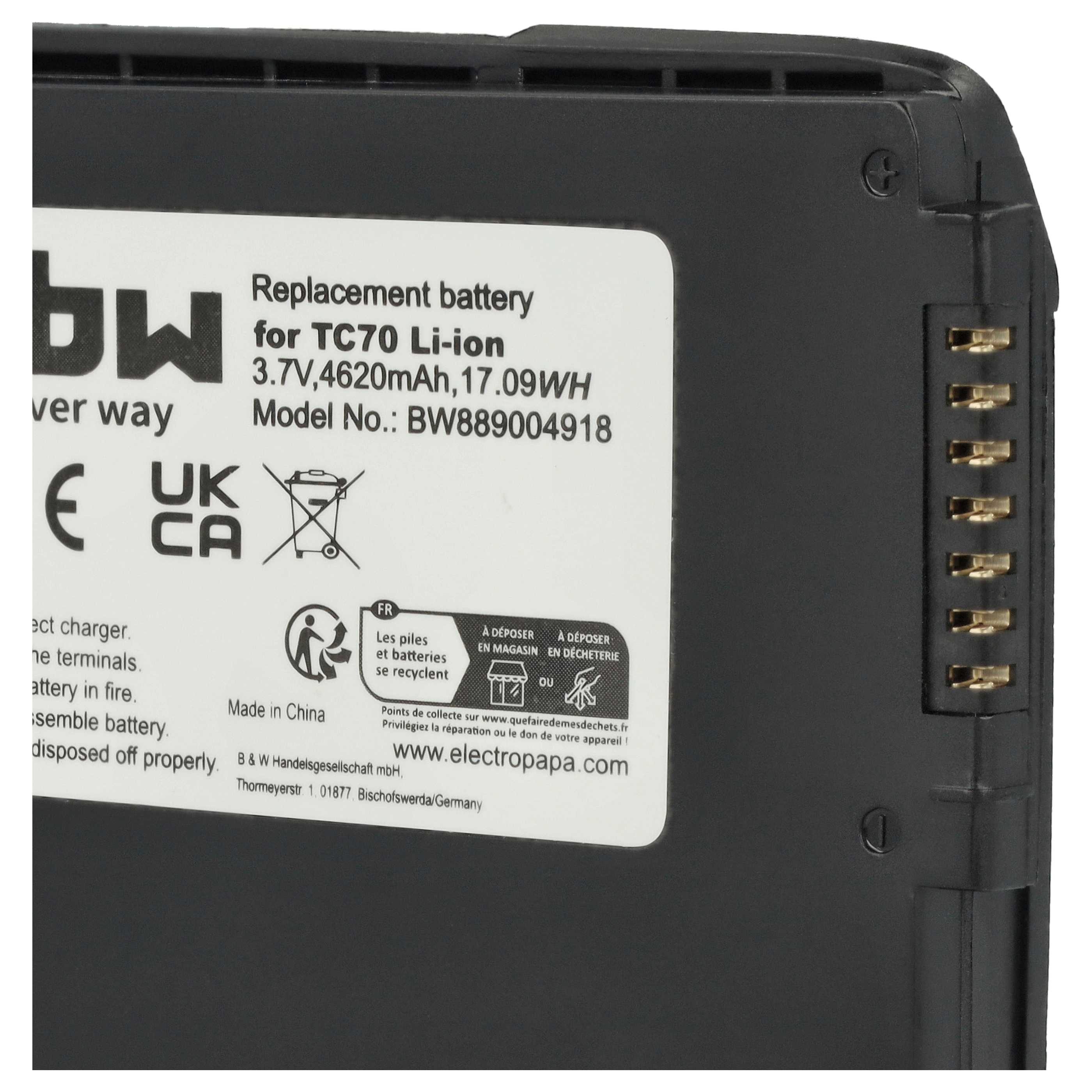 2x Batería reemplaza Motorola 82-171249-01 para escáner código de barras (4620 mAh, 3,7 V, Li-Ion)