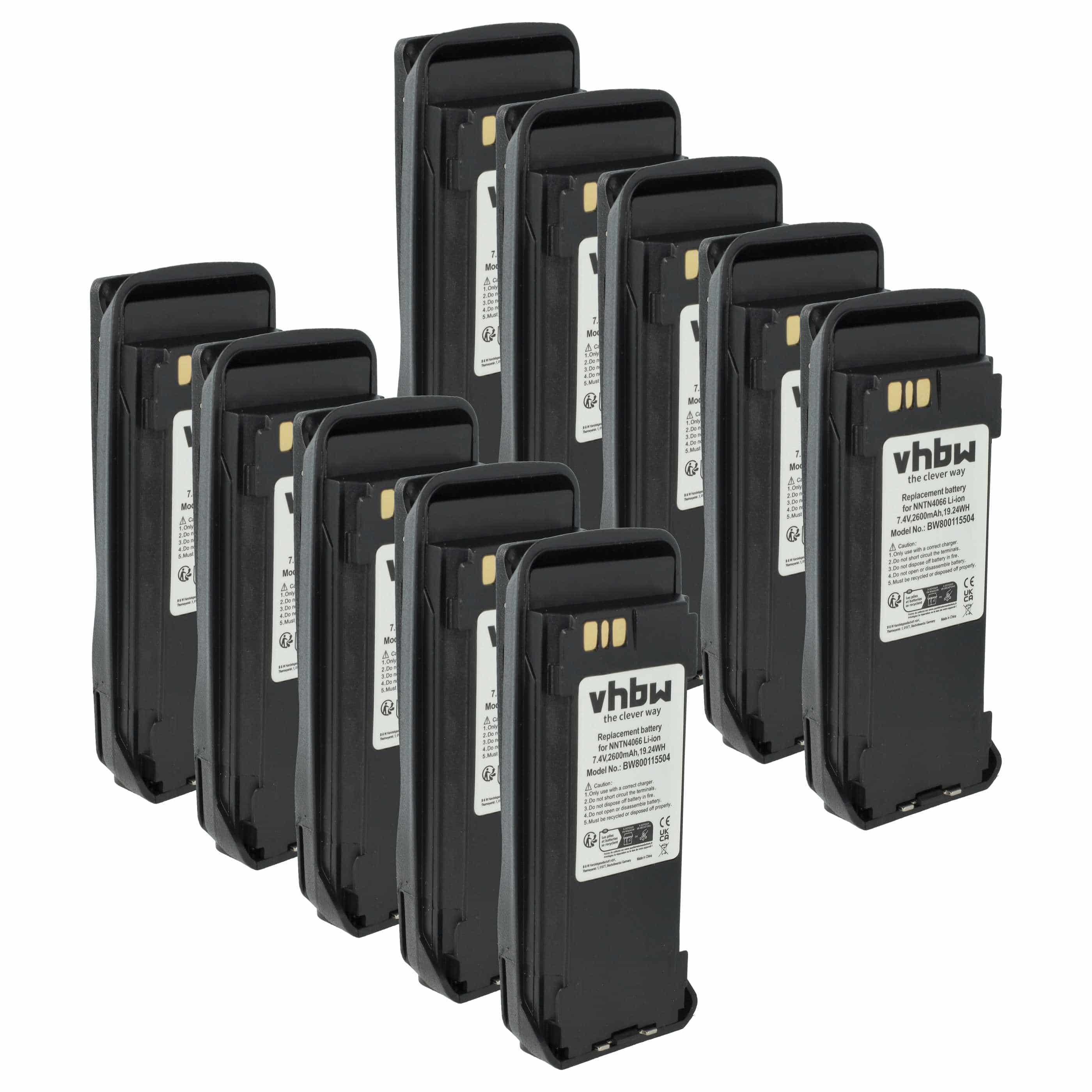 Radio 10x Battery replaces Motorola NNTN4066, PMNN4065, NNTN4077, NNTN4103 - 2600 mAh 7.4 V Li-Ion + Belt Clip