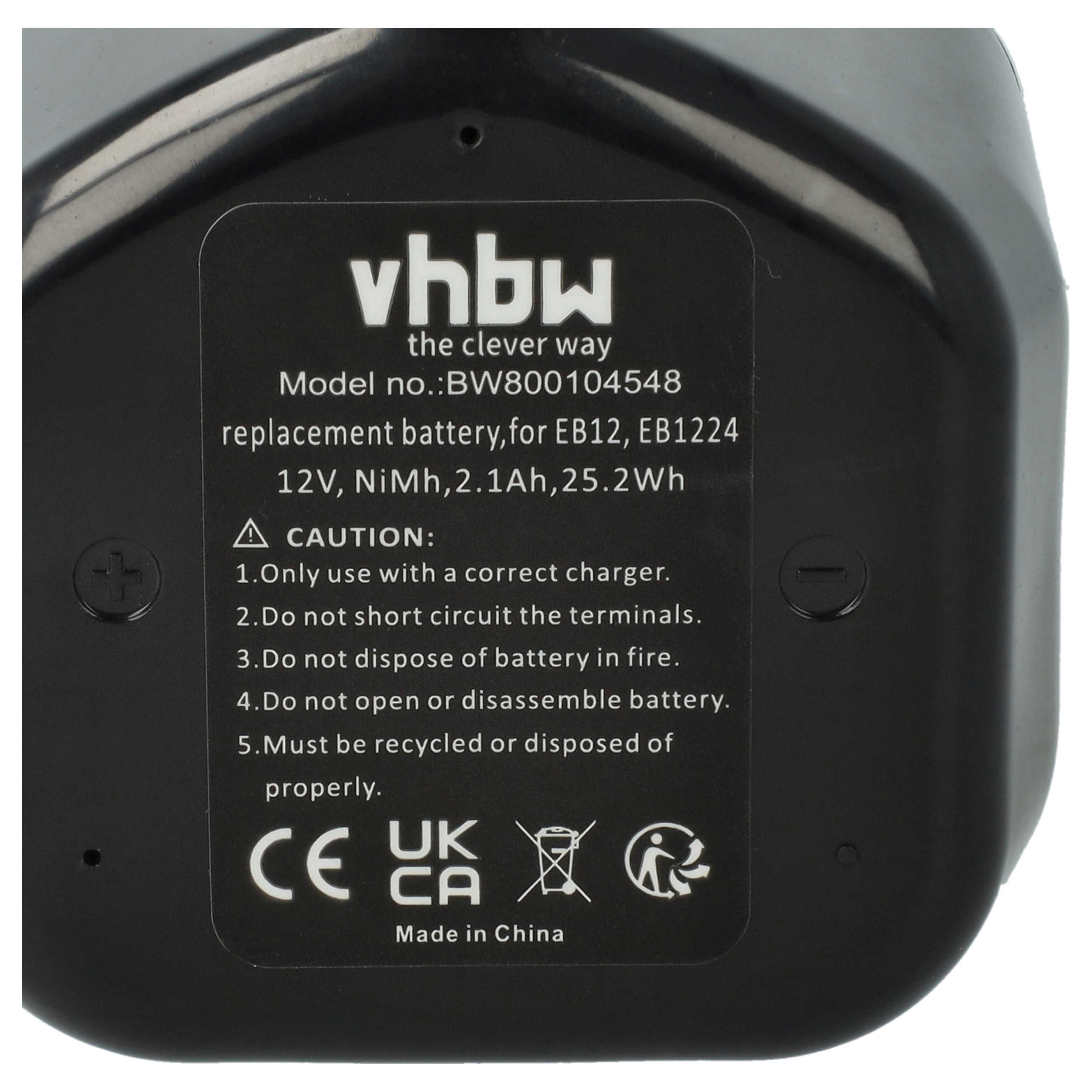 2x Battery replaces Hitachi EB12B, EB12G, EB1224, EB12, EB12M Electric Power Tool - 2100 mAh, 12 V, NiMH