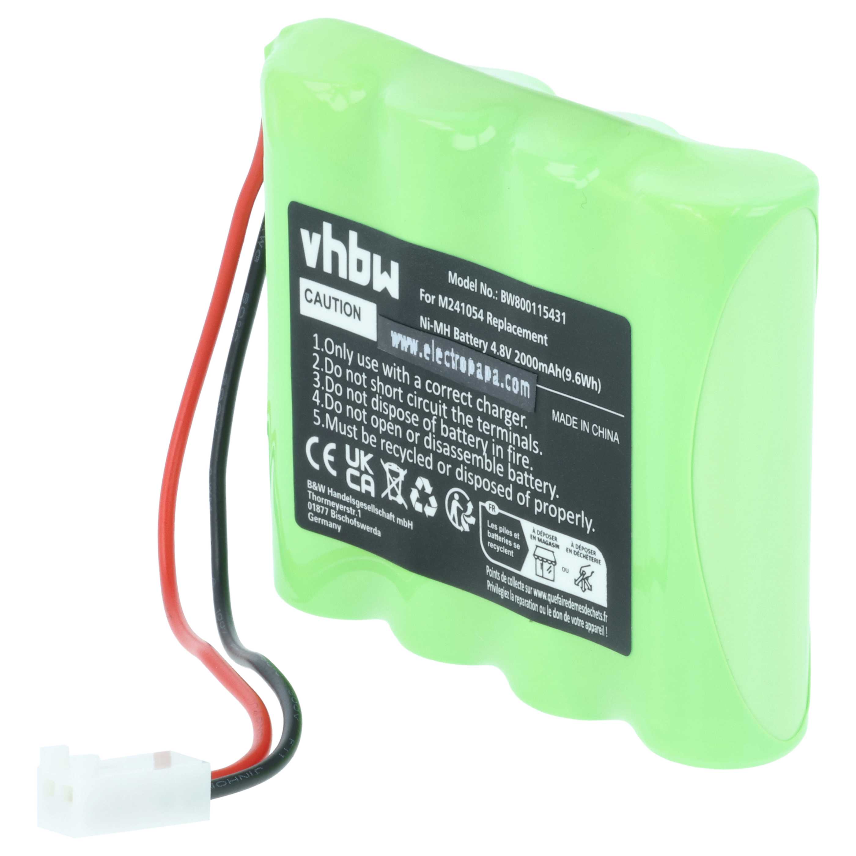 Batería reemplaza Teleradio M241054 sistema control - 2000mAh 4,8V NiMH