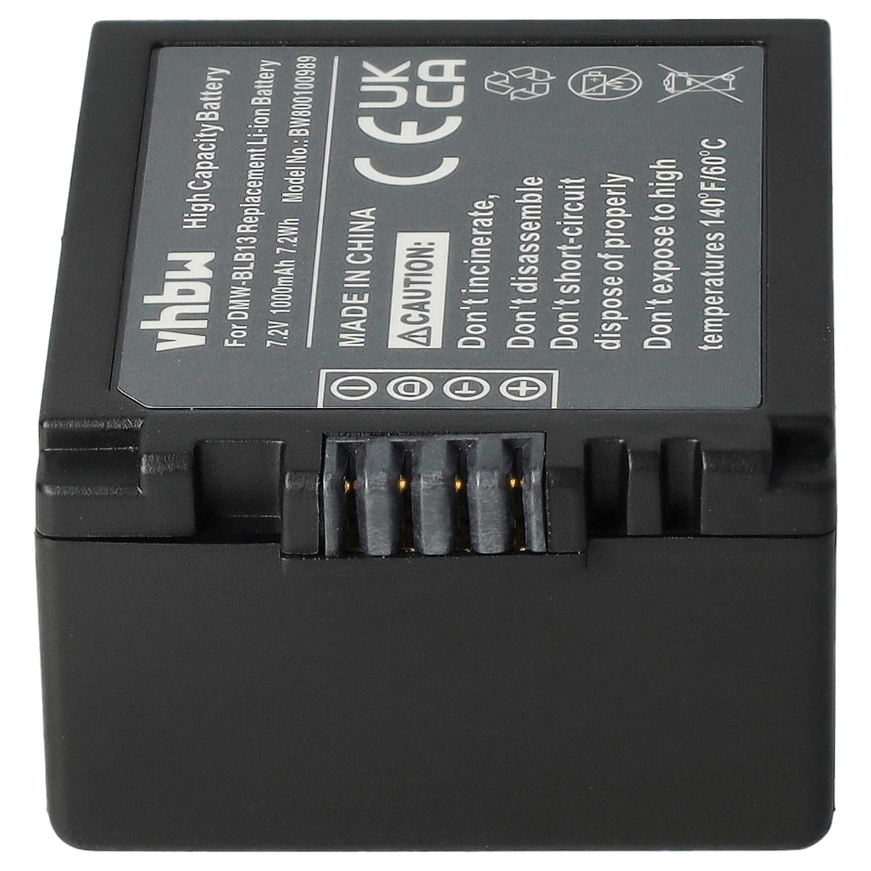 Battery replaces Panasonic DMW-BLB13E, DMW-BLB13 - 1000mAh, 7.2V, Li-Ion