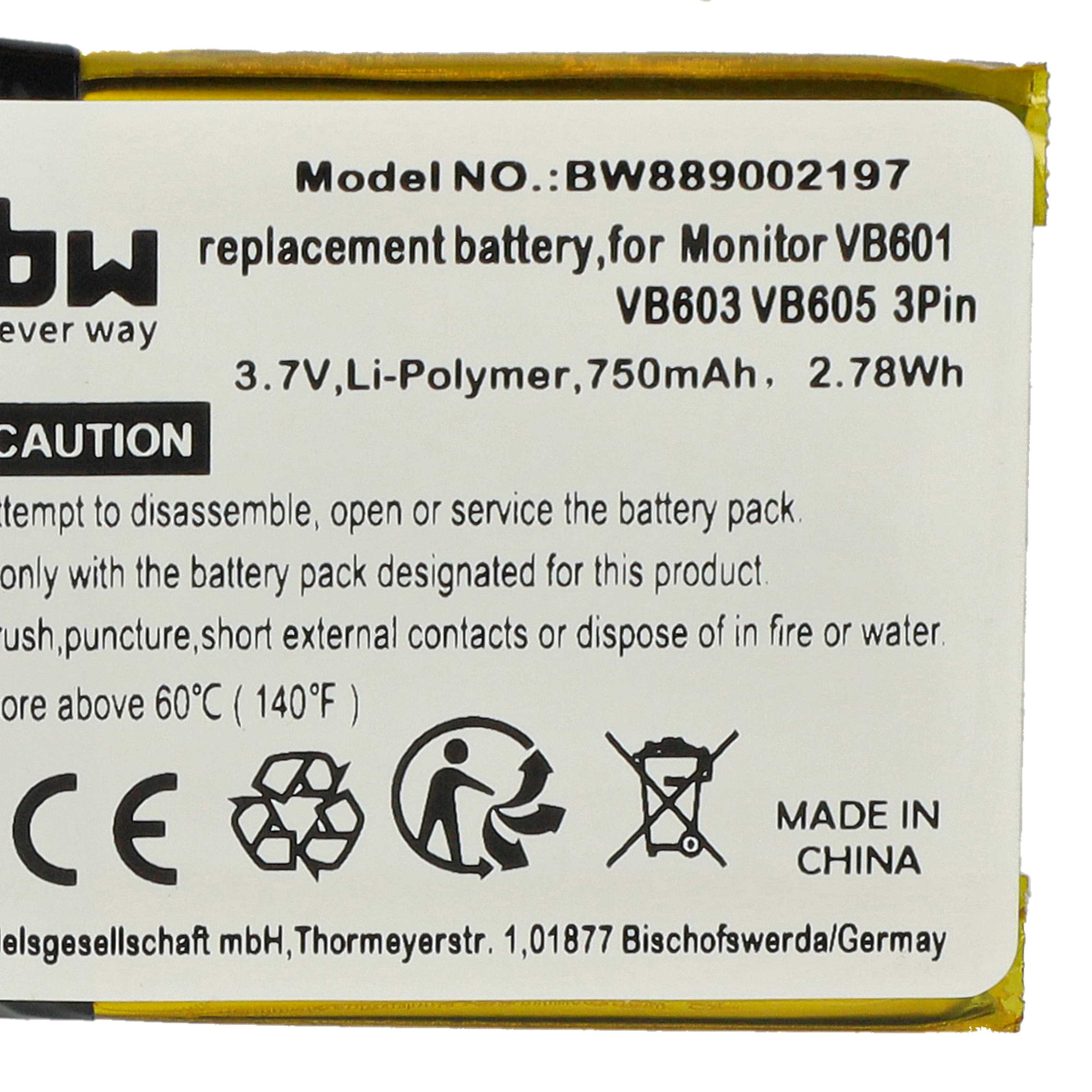 Batterie remplace GHB Bat-UU24 pour moniteur bébé - 750mAh 3,7V Li-polymère