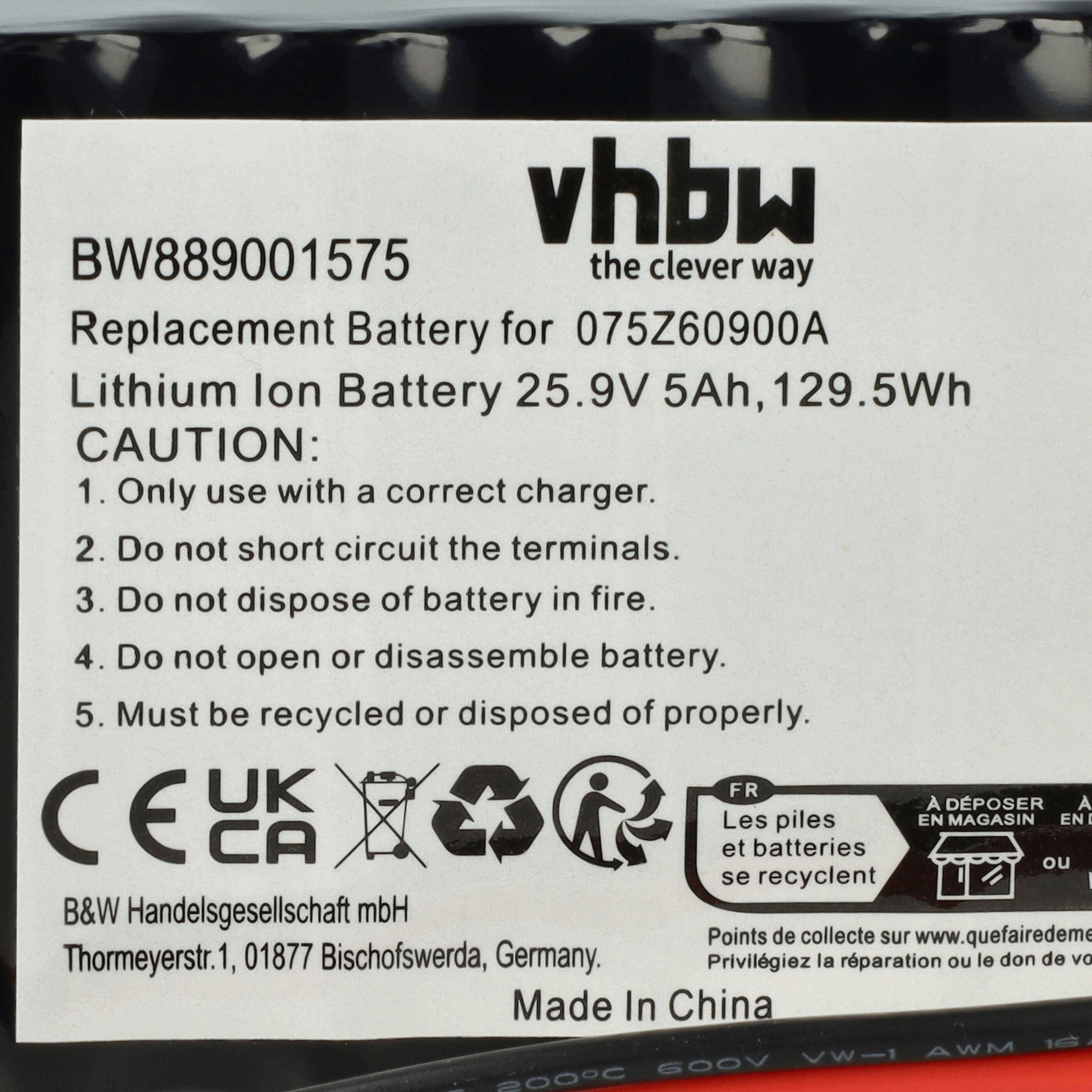 Batterie remplace Ambrogio 050Z36600A, 050Z38600A, 075Z60900A pour outil de jardinage - 5000mAh 25,9V Li-ion