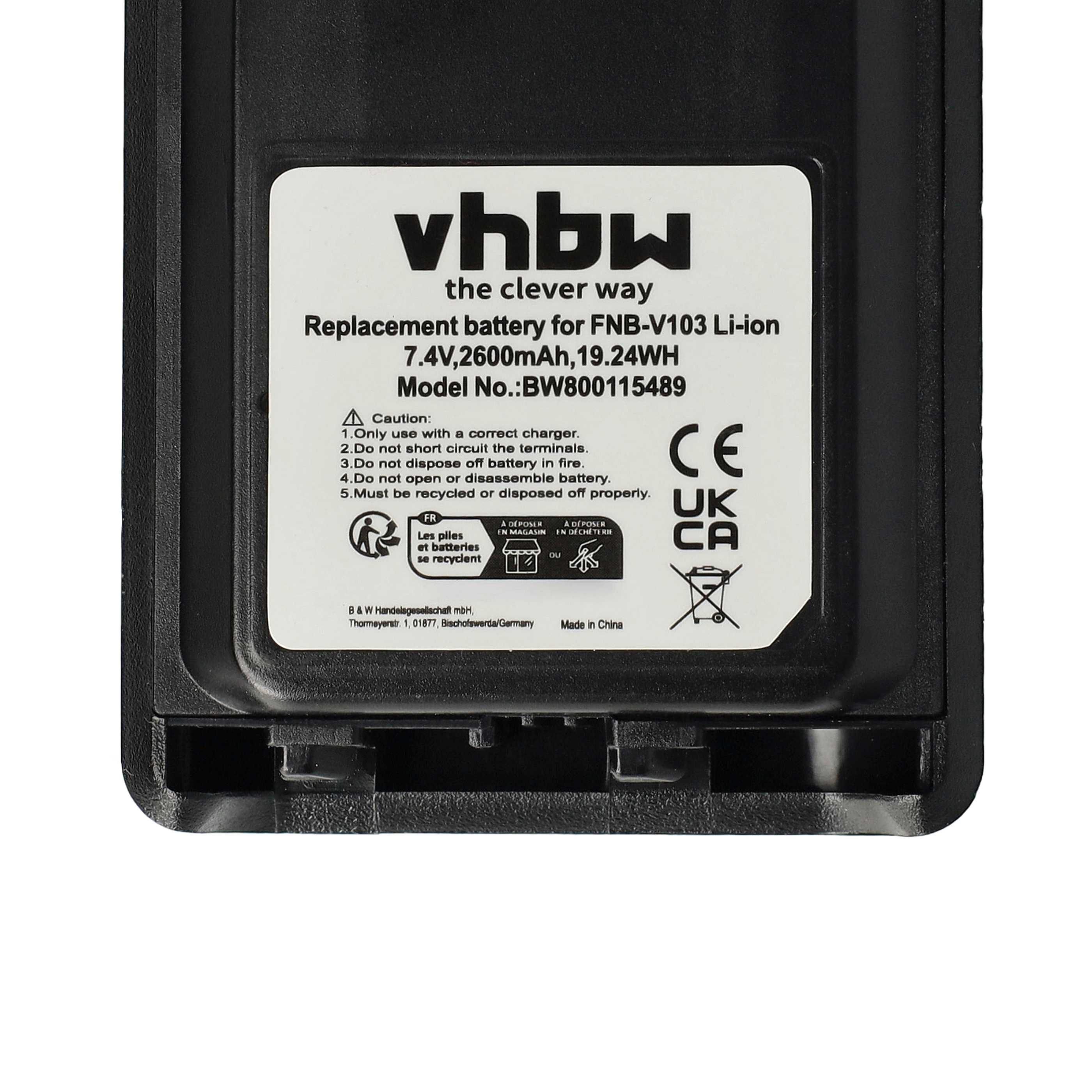 Batterie remplace Yaesu / Vertex FNB-V103, FNB-V104, FNB-V103LI pour radio talkie-walkie - 2600mAh 7,4V Li-ion