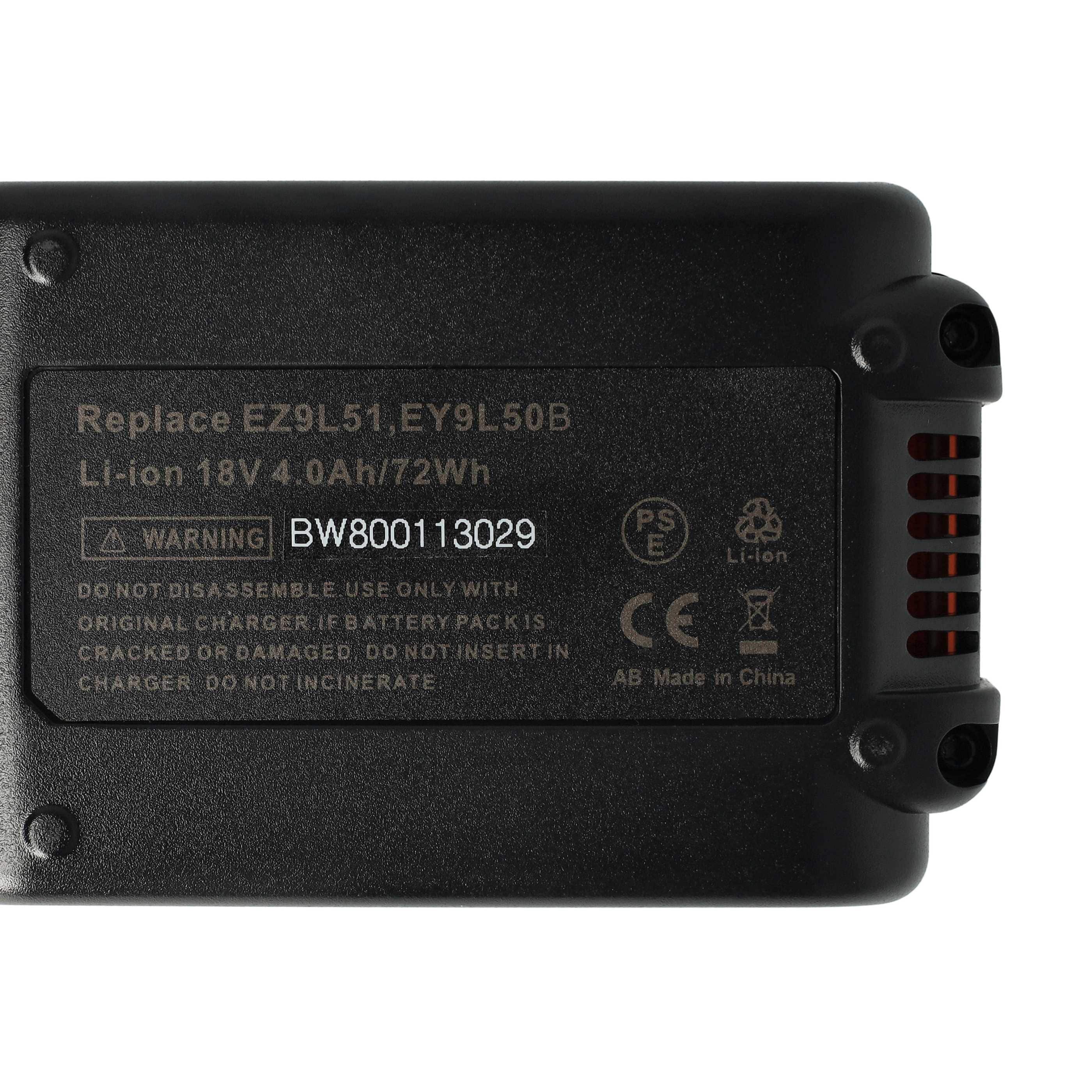 Battery replaces Panasonic EY9L51, EY9L51B, EY9L50, EY9L50B Electric Power Tool - 4000 mAh, 18 V, Li-Ion