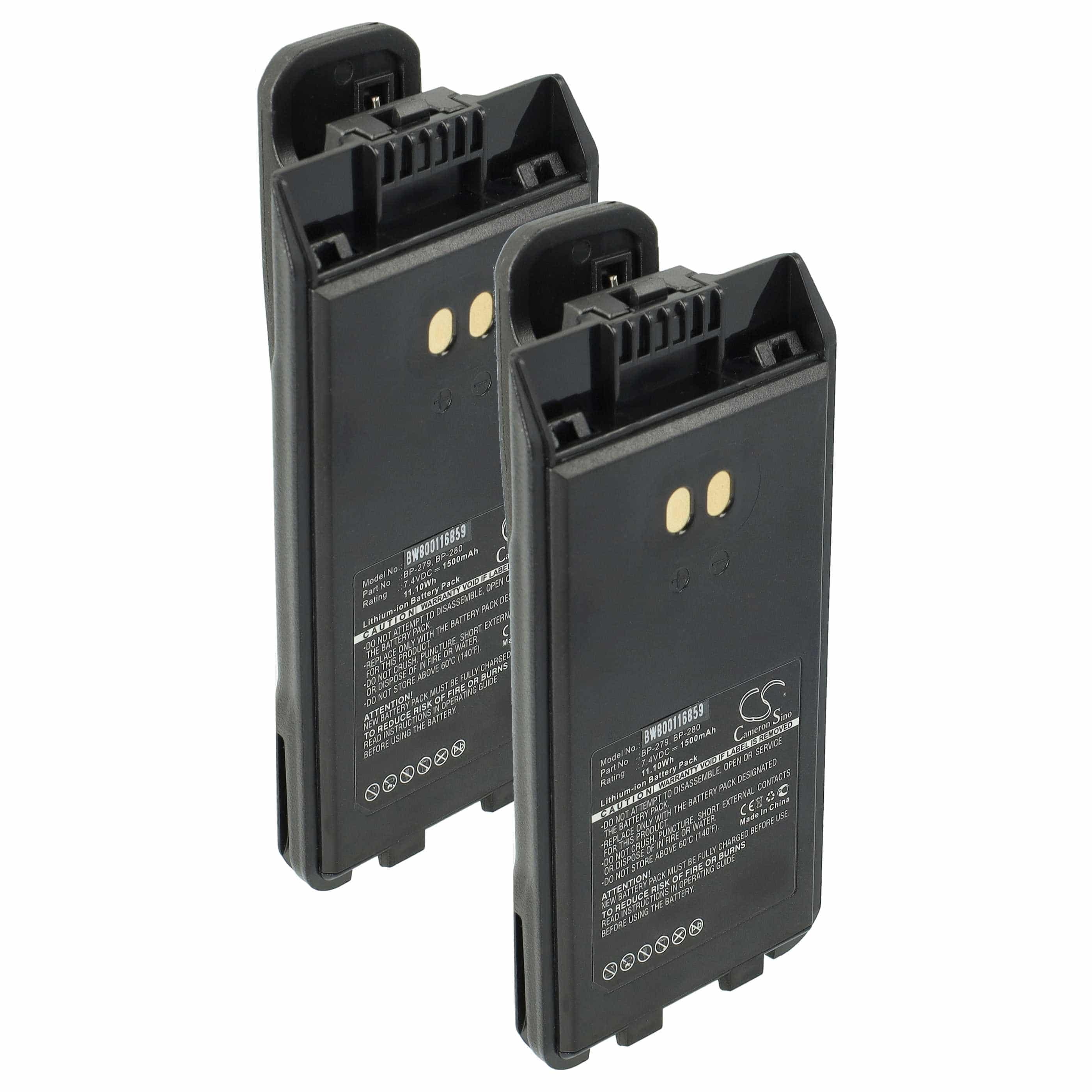Radio 2x Battery replaces Icom BP-279, BP-280, BP-280LI - 1500 mAh 7.4 V Li-Ion + Belt Clip