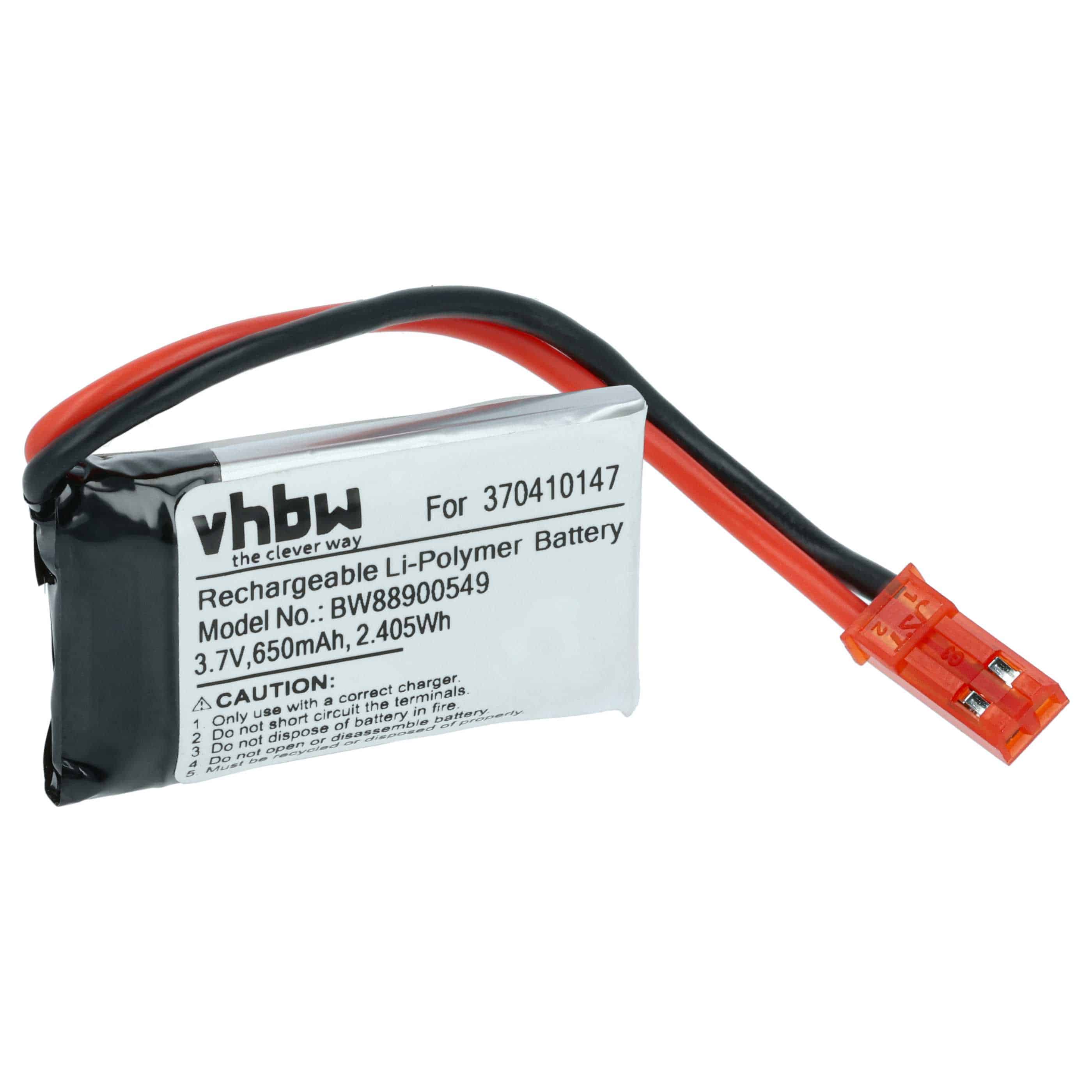 Batterie remplace Carrera 370410147 modèle radio-télécommandé - 650mAh 3,7V Li-polymère, JST BEC