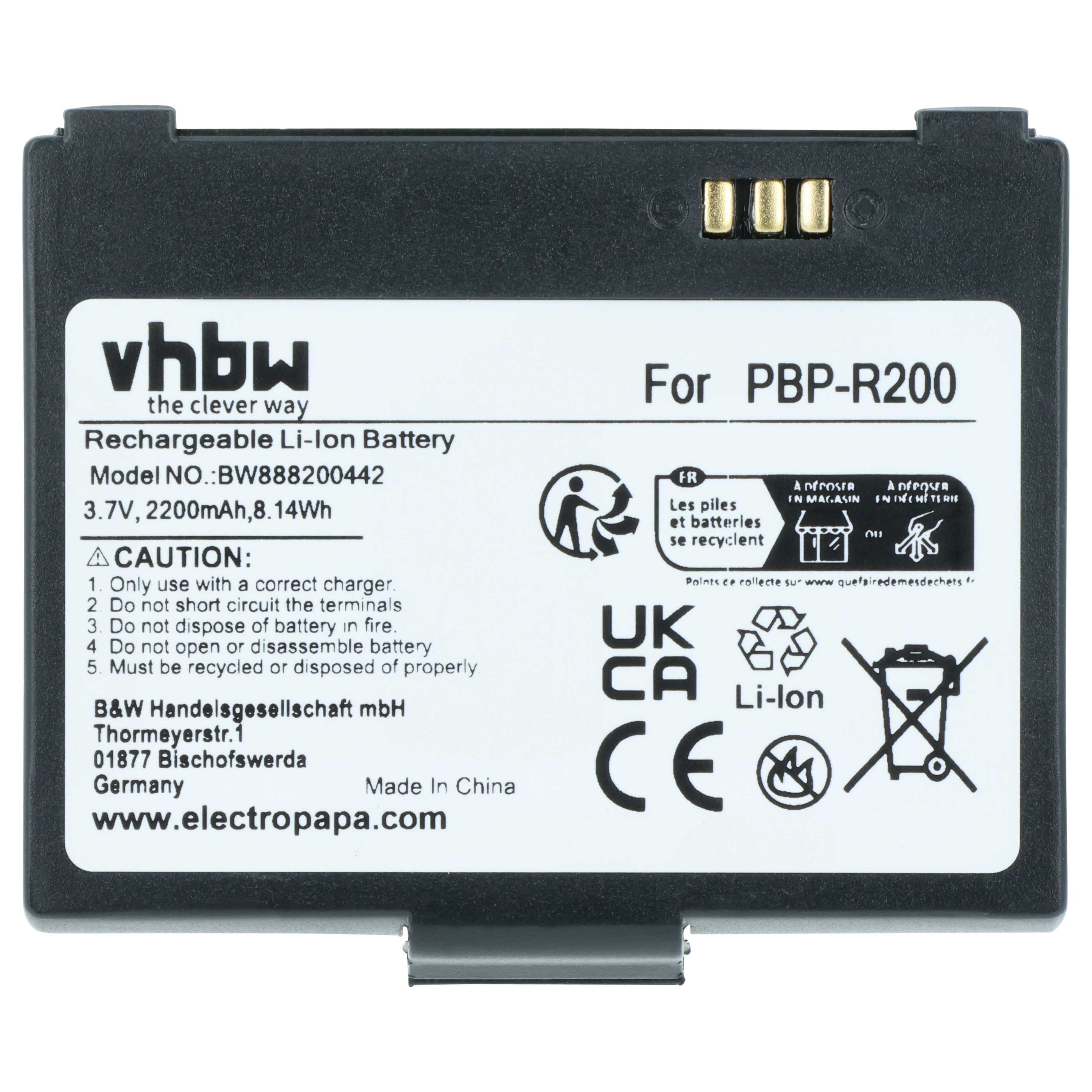 Printer Battery replaces Bixolon PBP-R200 - 2200 mAh 3.7 V Li-Ion