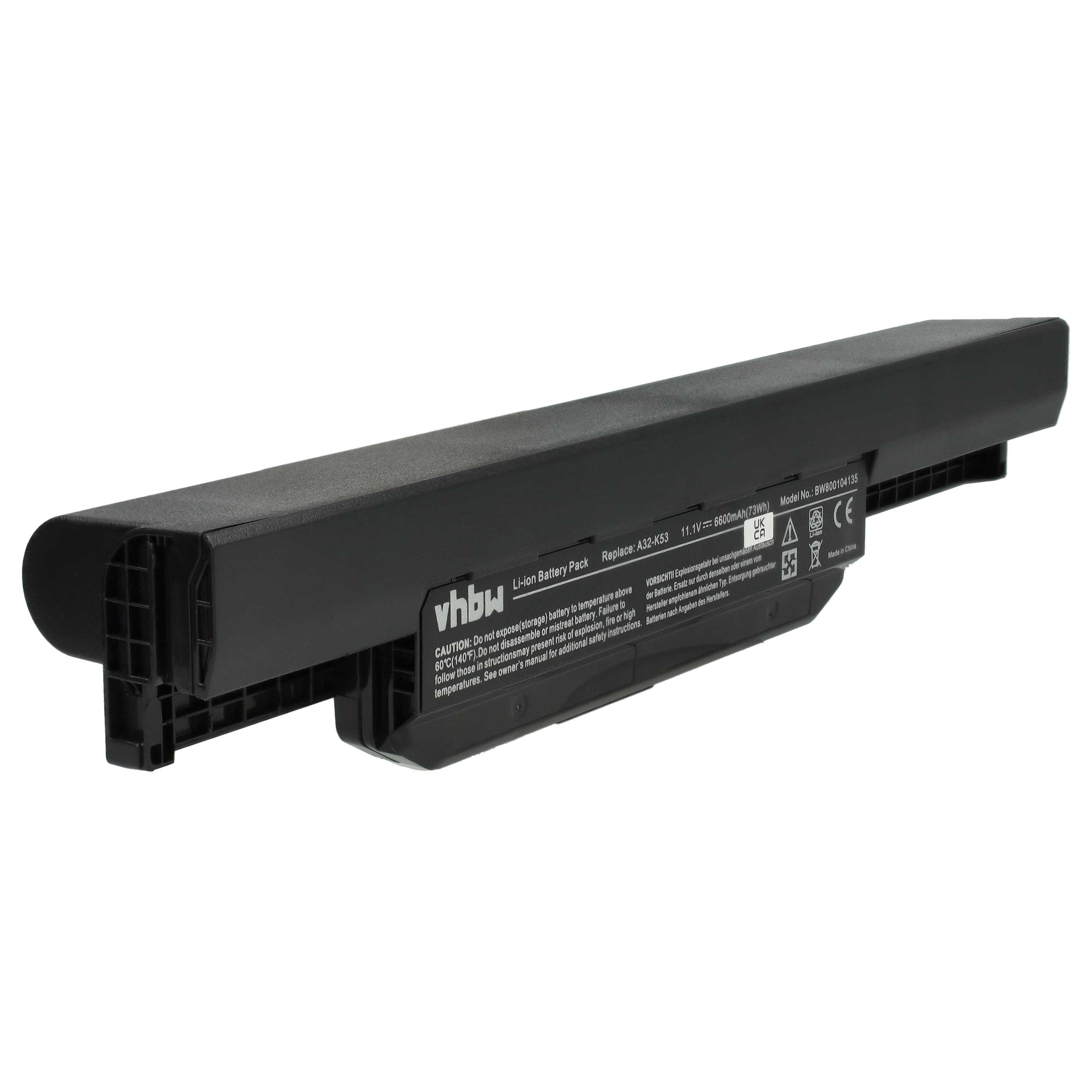 Notebook Battery Replacement for Asus A31-K53, 07G016H31875M, 0B20-00X50AS - 6600mAh 11.1V Li-Ion, black