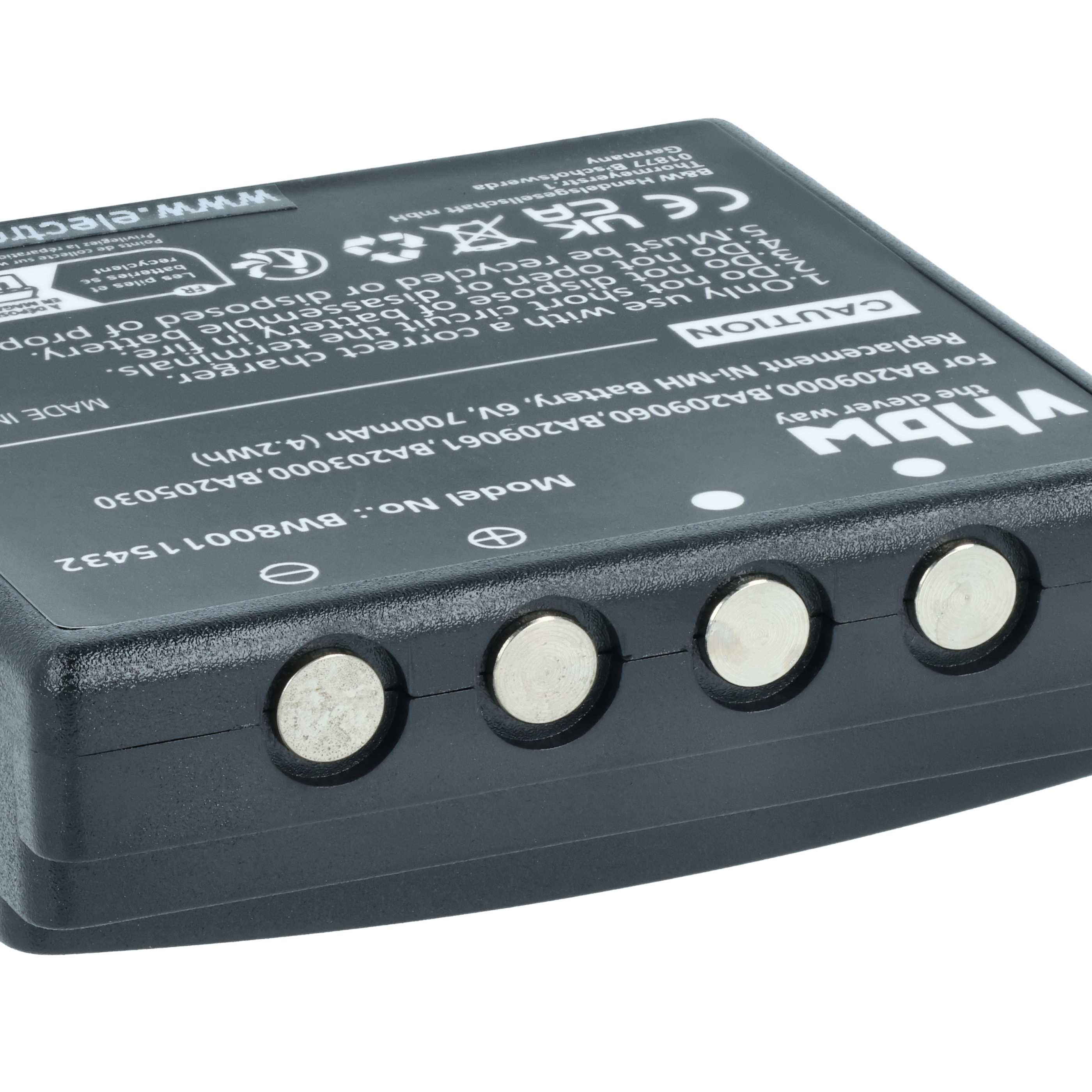 Batería (2 ud) reemplaza HBC BA206000, BA203000, BA205030, 005-01-00615 sistema control - 700mAh 6V NiMH