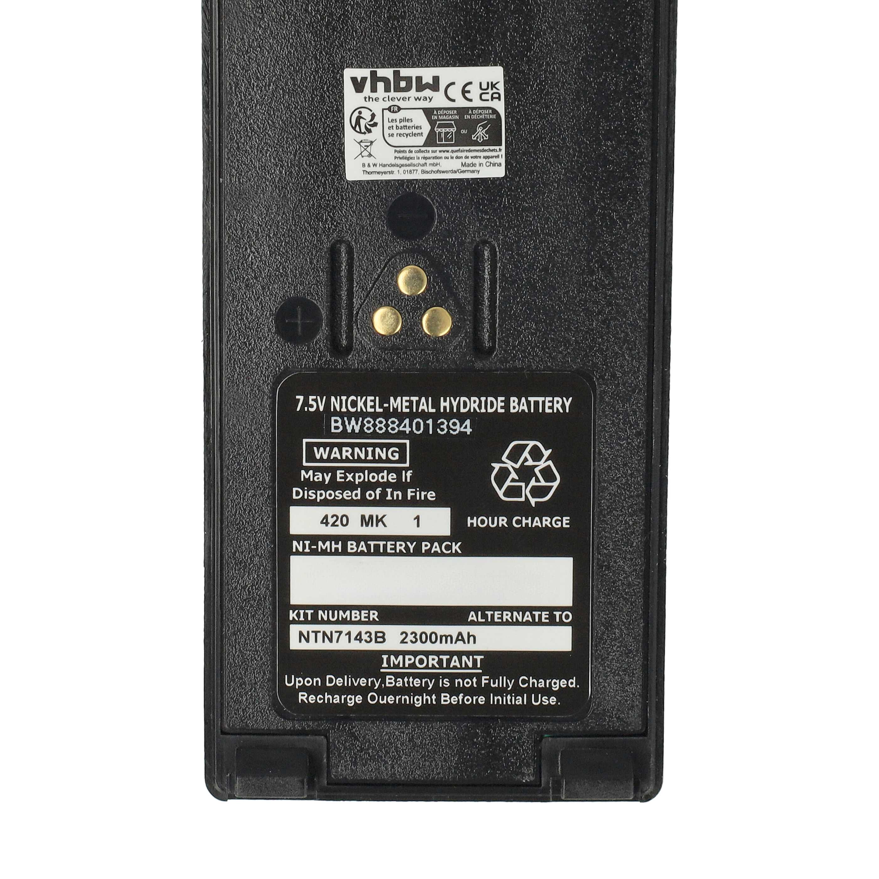 Radio 5x Battery replaces Motorola NTN7143, NTN7143CR, NTN7143B, NTN7143A - 2300 mAh 7.5 V NiMH + Belt Clip