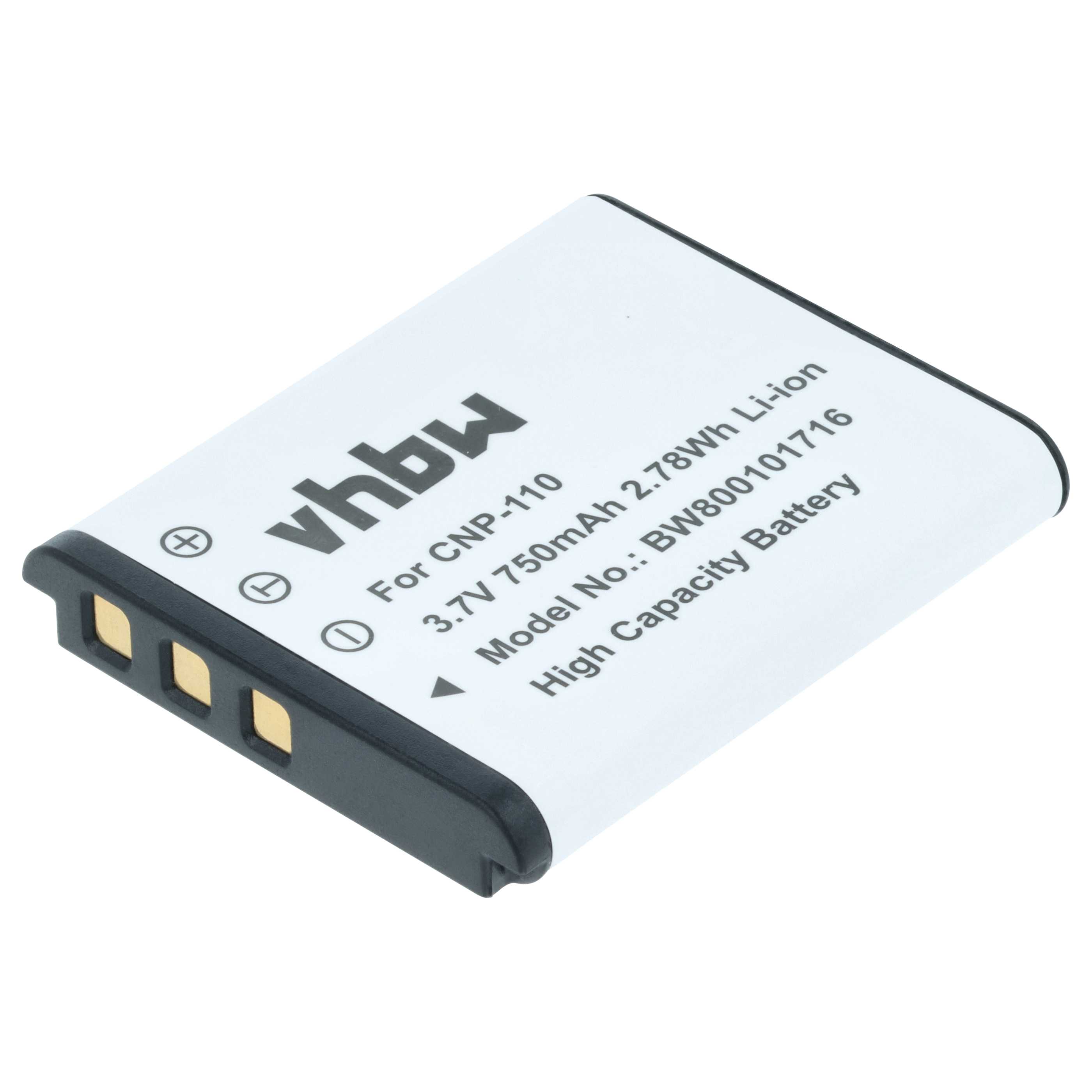 2x Battery replaces Casio NP-160, NP-110DBA, NP-110, NP-110L - 750mAh, 3.6V, Li-Ion