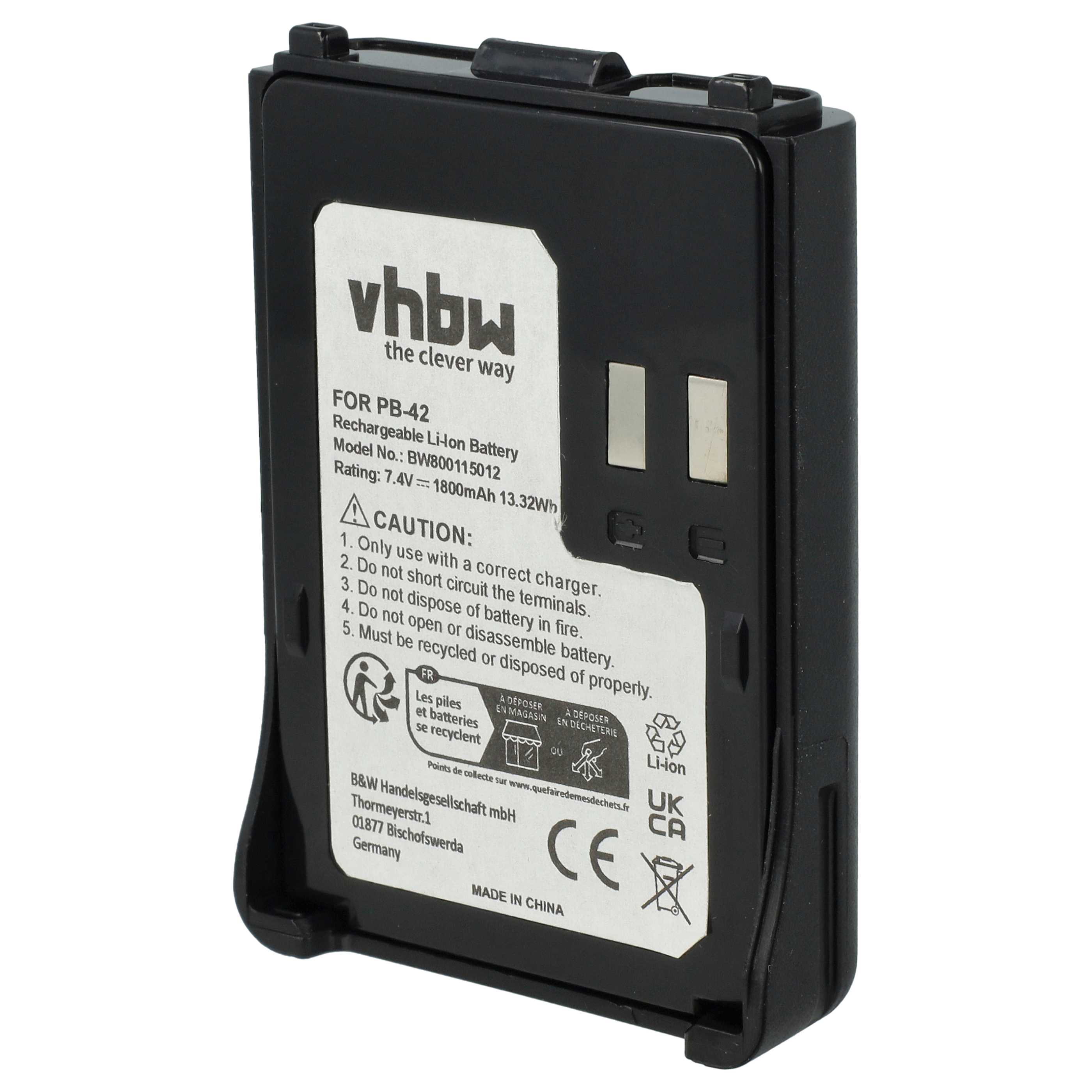 Radio 2x Battery replaces Kenwood PB-42Li, PB-42L, PB-42 - 1800 mAh 7.4 V Li-Ion