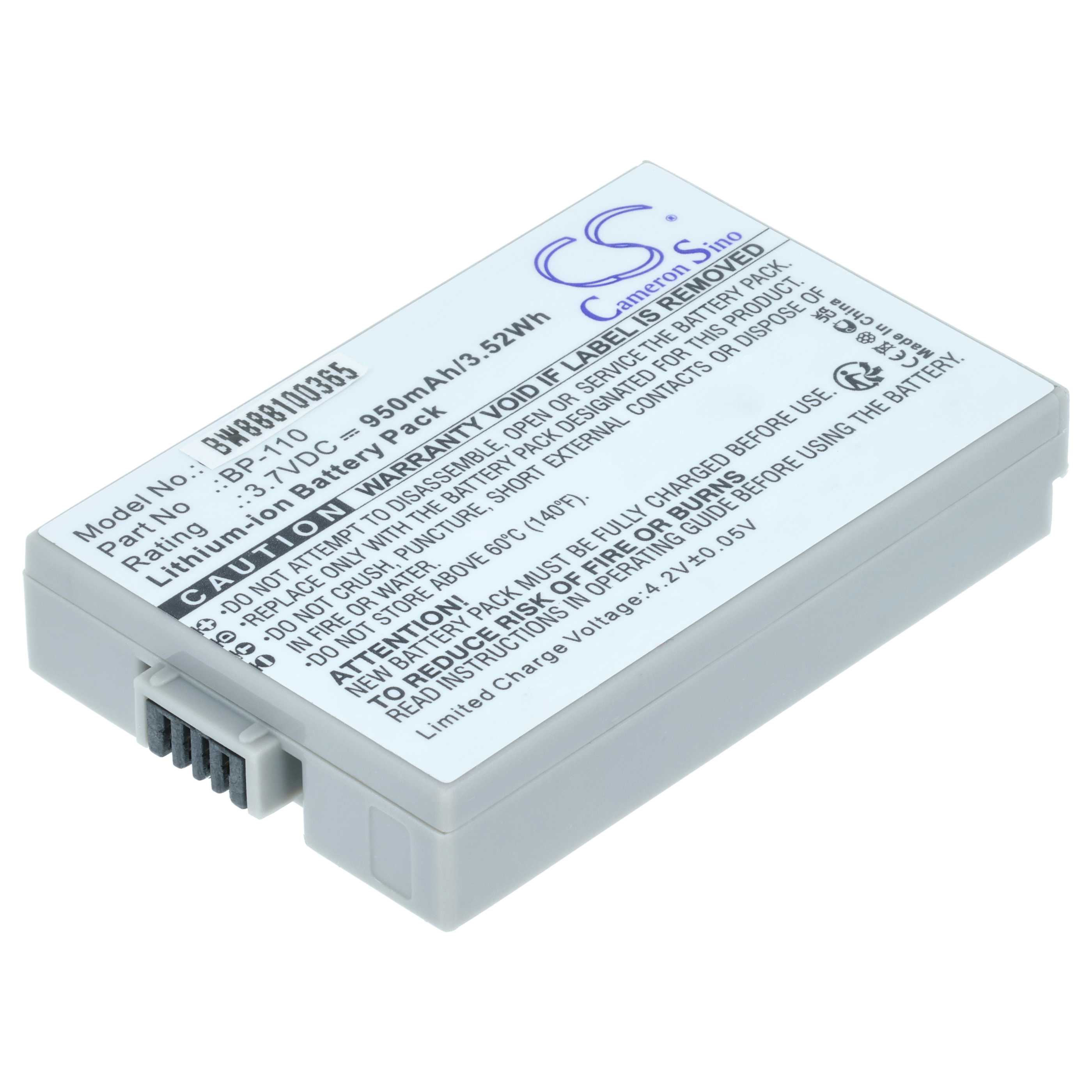 Batteria per videocamera sostituisce Canon BP-110 - 950mAh 3,7V Li-Ion con infochip