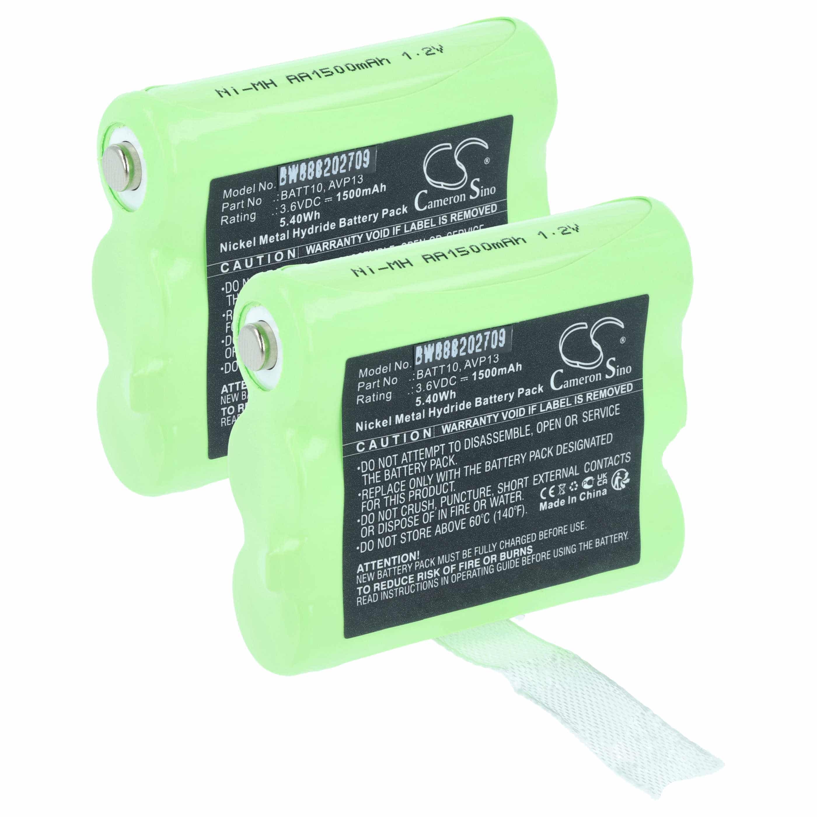 Radio 2x Battery replaces Midland PB-X7, BATT10, AVP13 - 1500 mAh 3.6 V NiMH